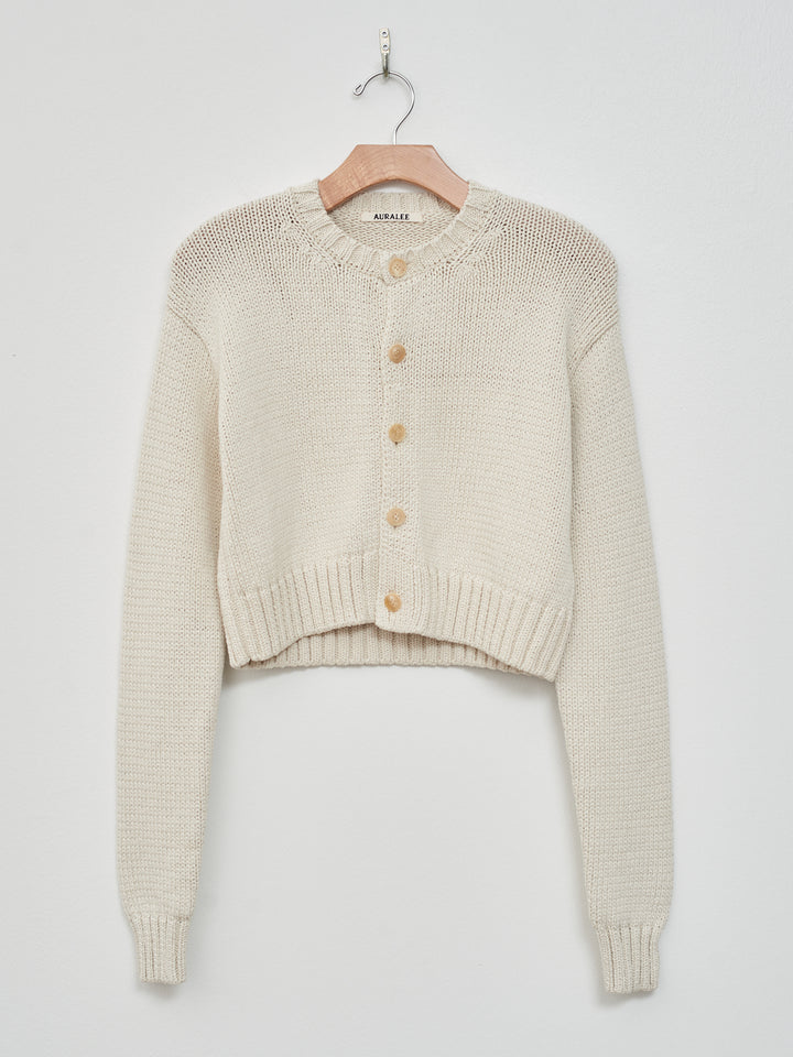 Namu Shop - Auralee Cotton Lily-Yarn Knit Crew Neck Short Cardigan - Ivory