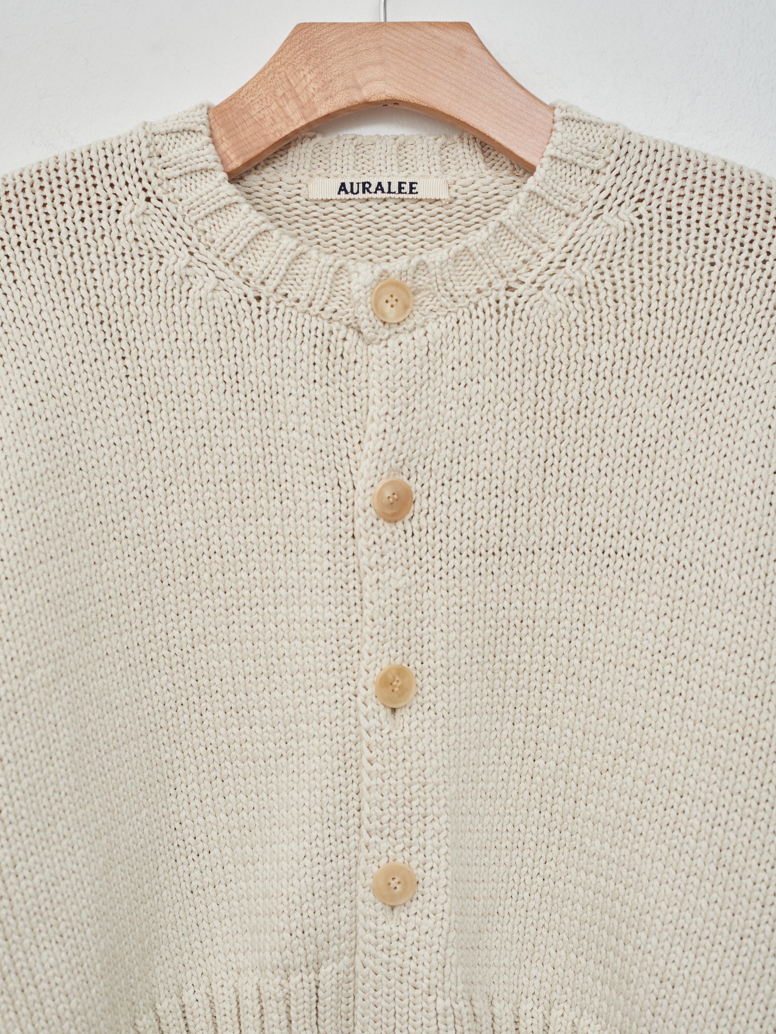 Namu Shop - Auralee Cotton Lily-Yarn Knit Crew Neck Short Cardigan - Ivory