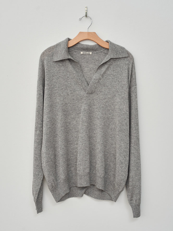 Namu Shop - Auralee Super Fine Cashmere Silk Knit Skipper Polo- Top Gray