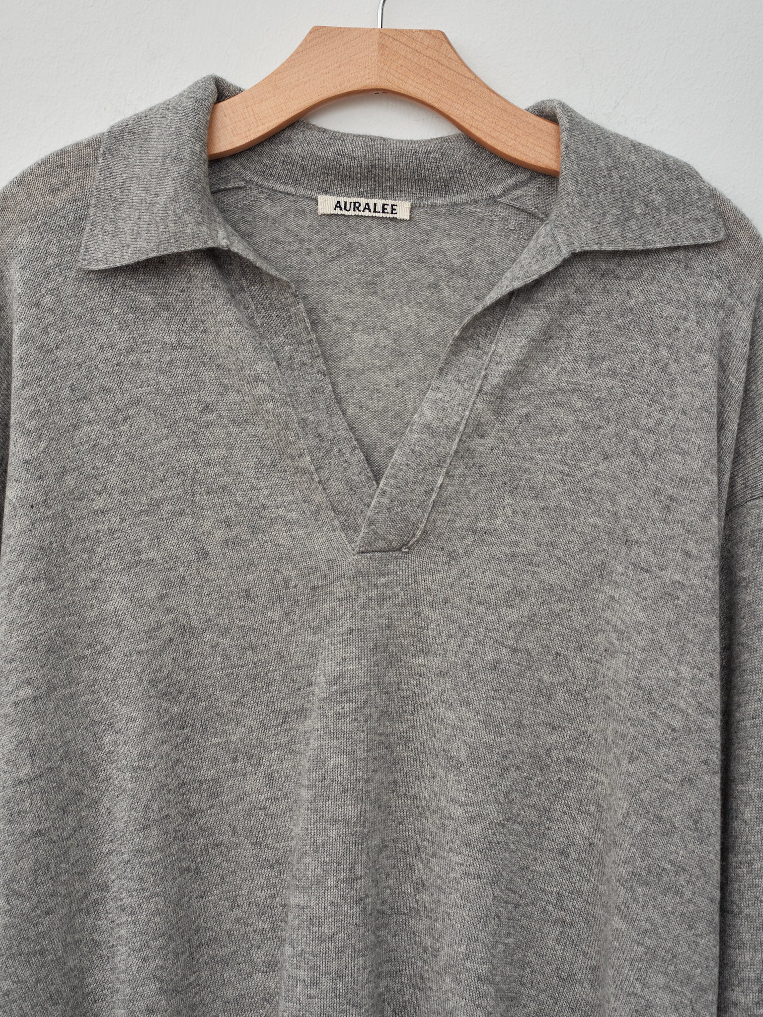Namu Shop - Auralee Super Fine Cashmere Silk Knit Skipper Polo- Top Gray