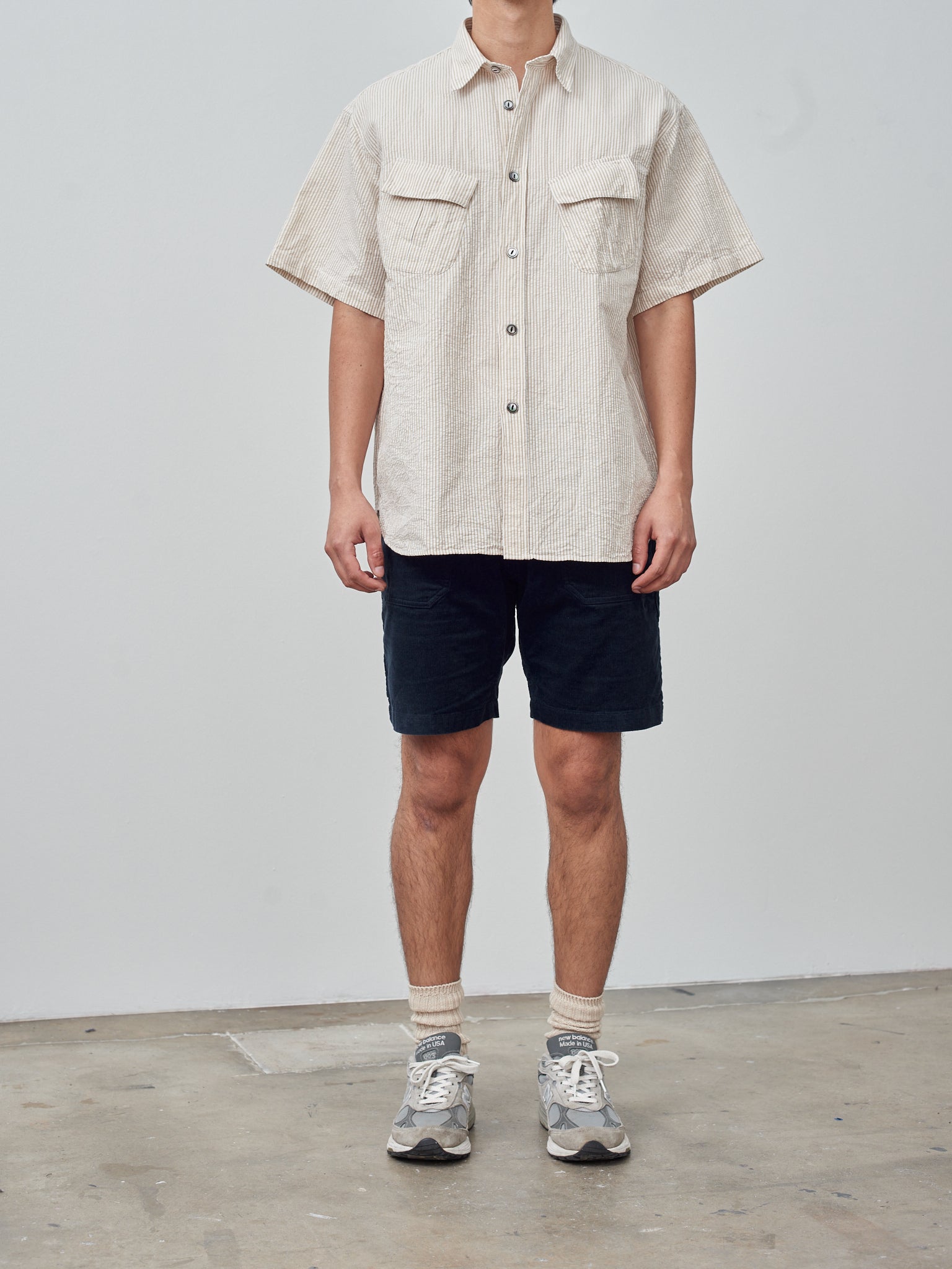 Namu Shop - Fujito S/S Fatigue Shirt - Beige Stripe
