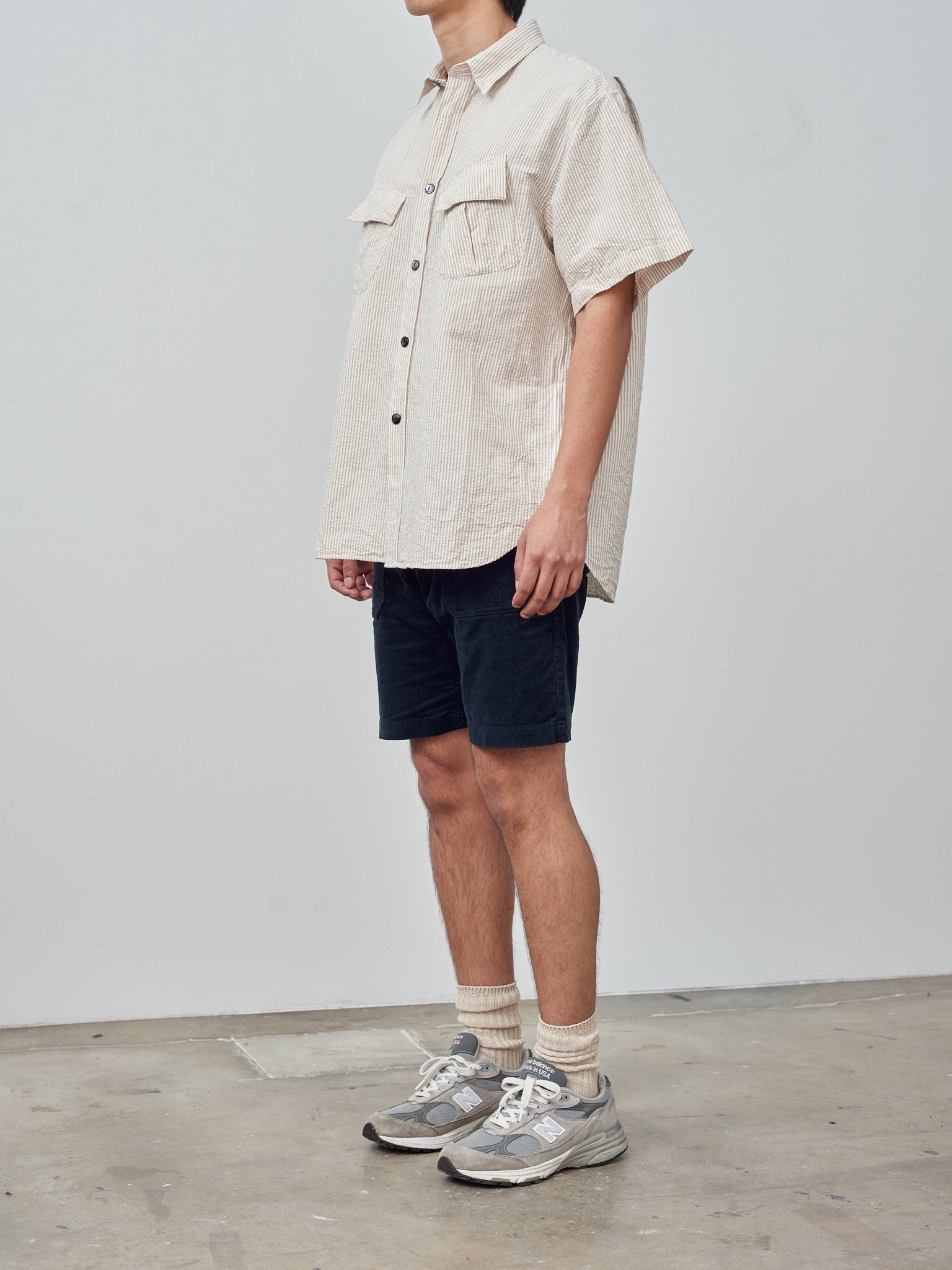 Namu Shop - Fujito S/S Fatigue Shirt - Beige Stripe