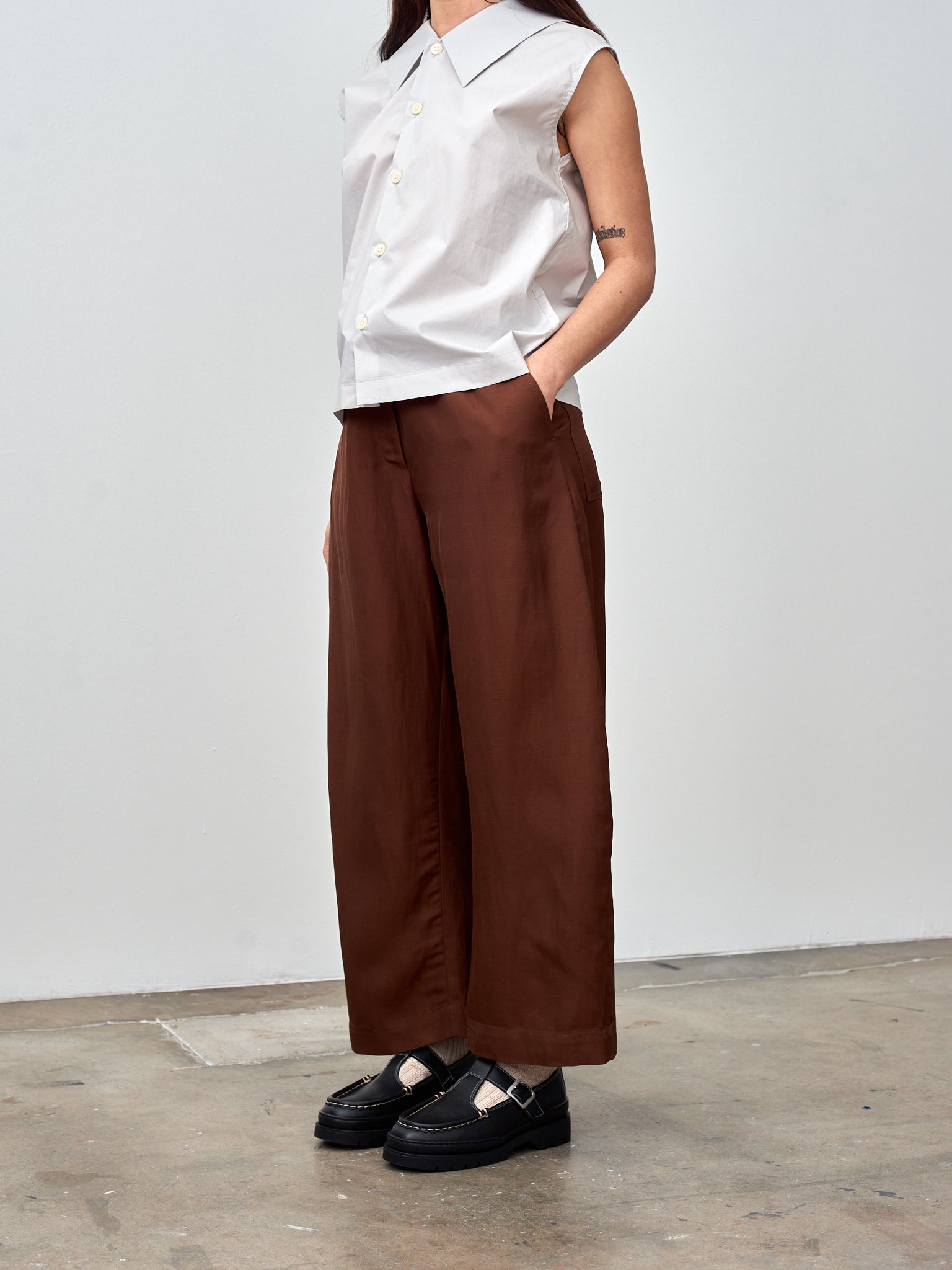 Namu Shop - Studio Nicholson Wide Crop Pant - Carob Brown