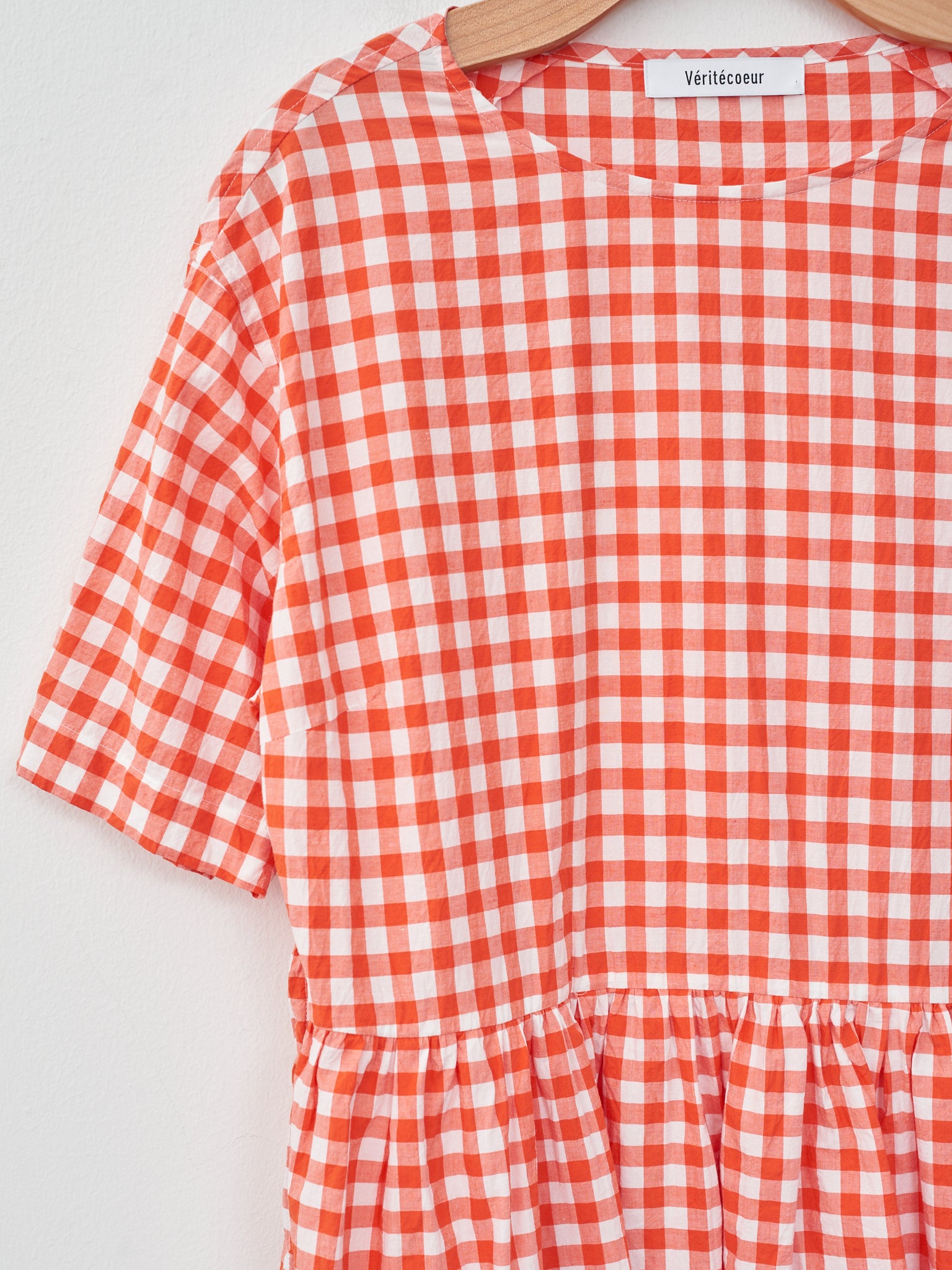 Namu Shop - Veritecoeur Gingham Check Gather Dress - Orange
