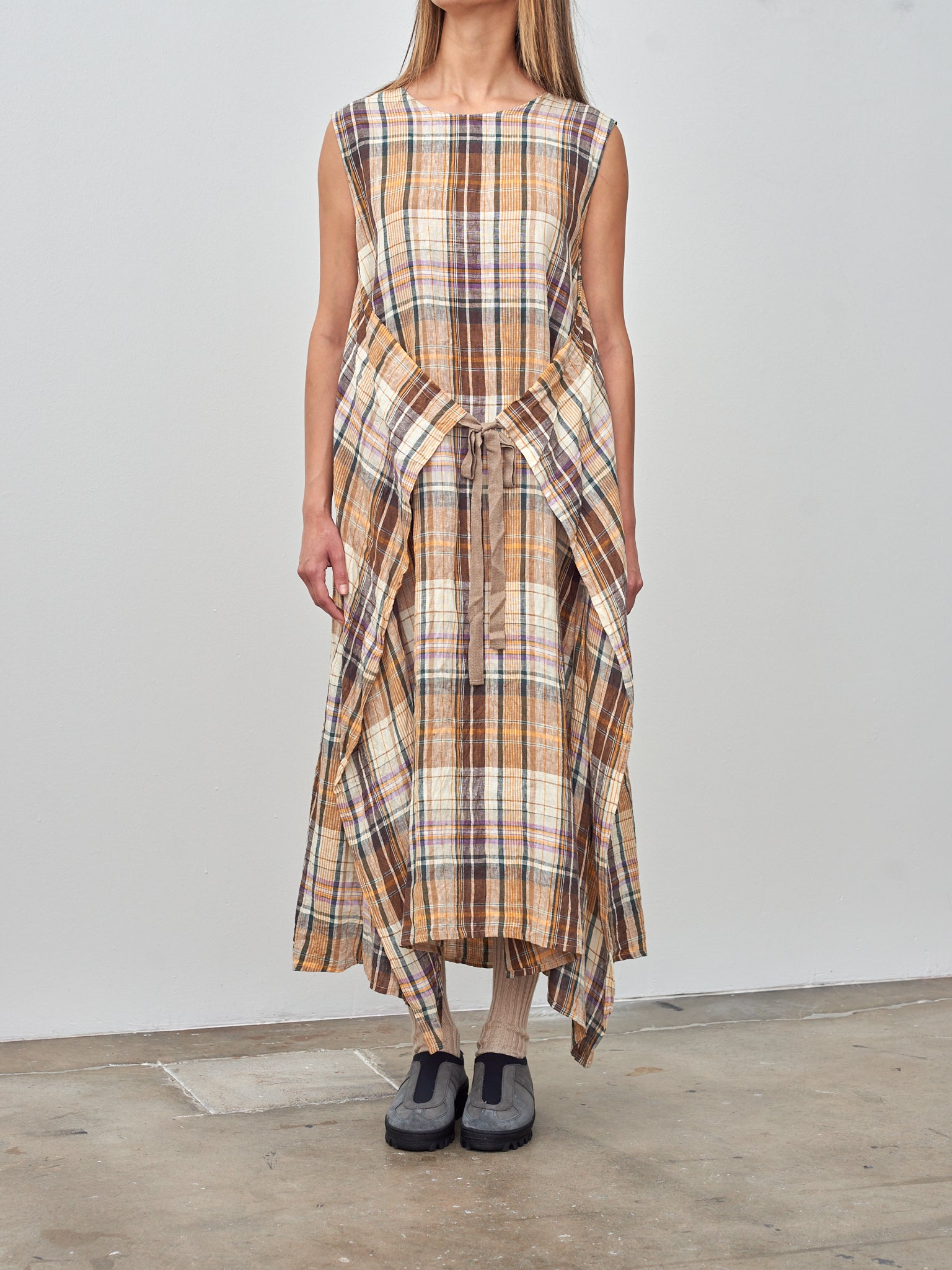 Namu Shop - Ichi Antiquites Linen Check Dress - Beige