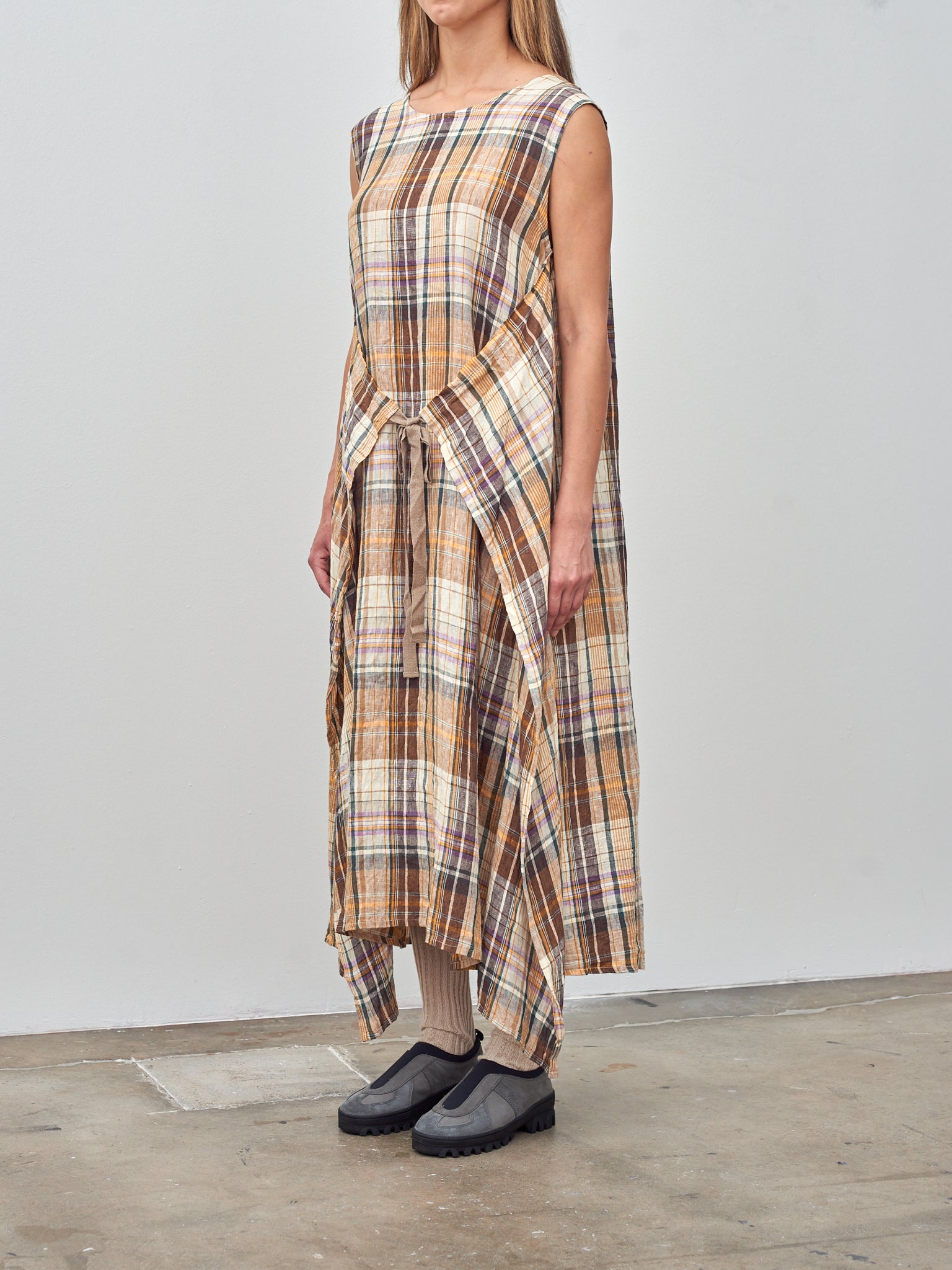 Namu Shop - Ichi Antiquites Linen Check Dress - Beige