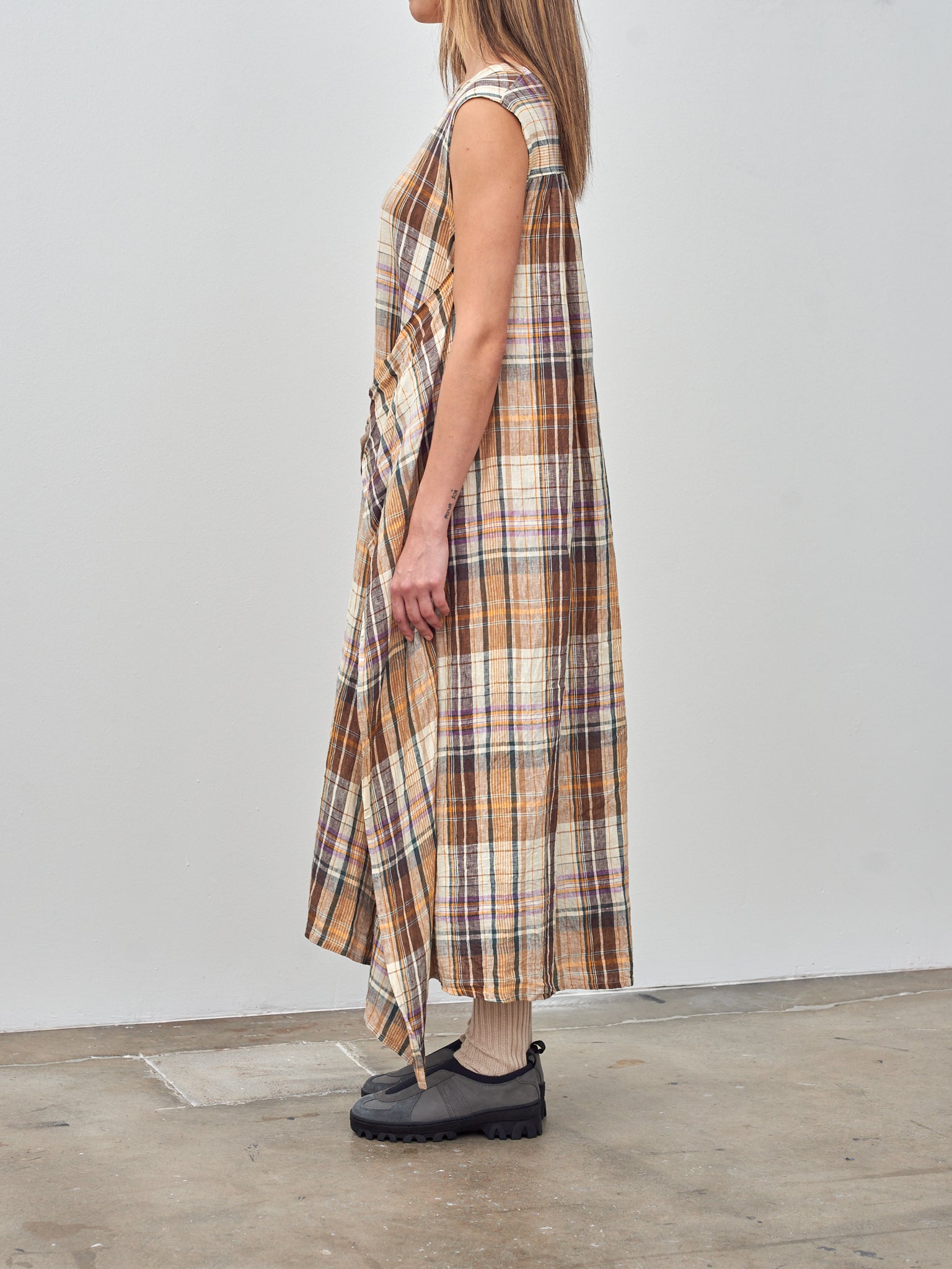 Namu Shop - Ichi Antiquites Linen Check Dress - Beige