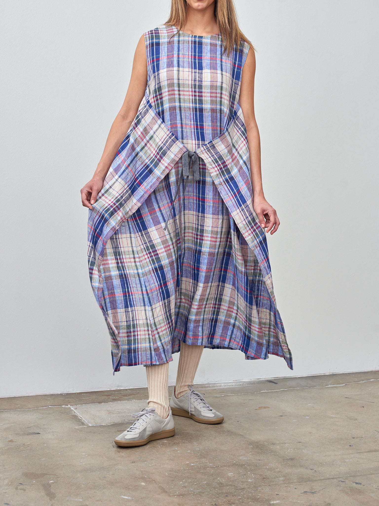 Namu Shop - Ichi Antiquites Linen Check Dress - Navy