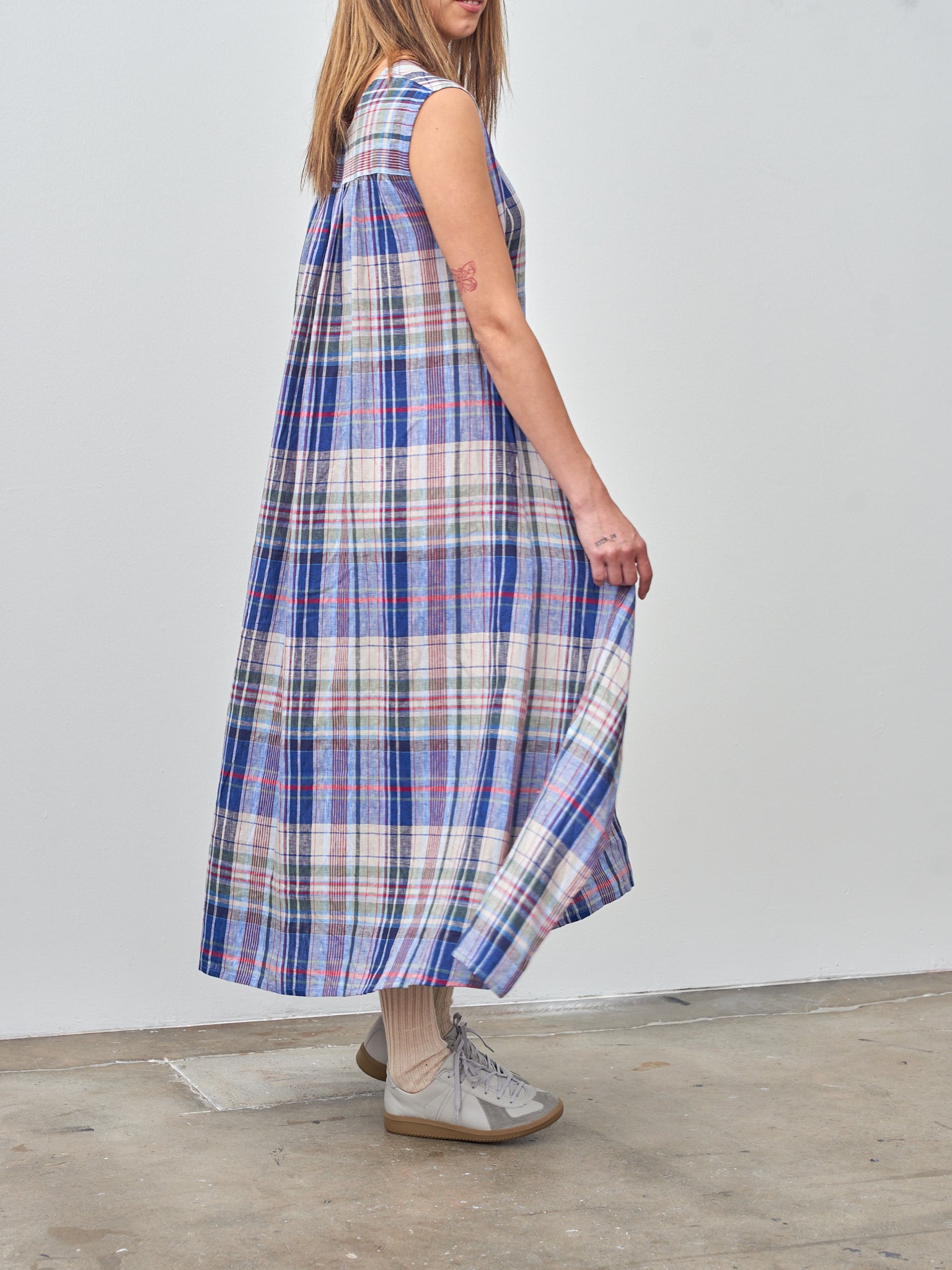 Namu Shop - Ichi Antiquites Linen Check Dress - Navy