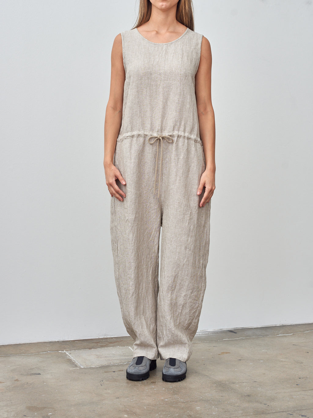 Namu Shop - Ichi Antiquites Linen Canvas Sleeveless Jumpsuit - Natural