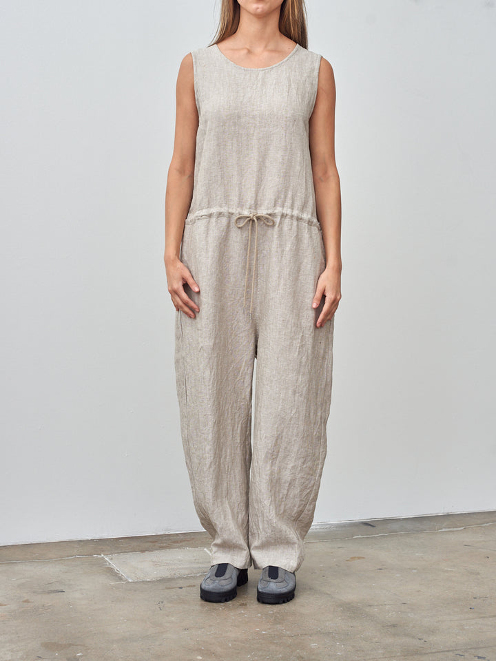 Namu Shop - Ichi Antiquites Linen Canvas Sleeveless Jumpsuit - Natural