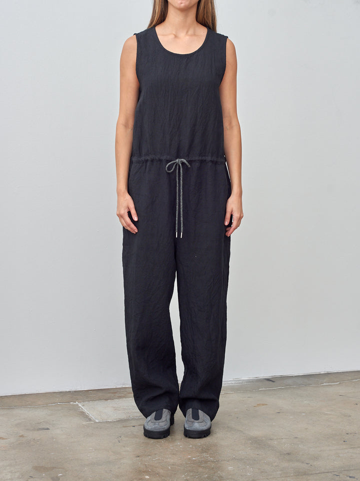 Namu Shop - Ichi Antiquites Linen Canvas Sleeveless Jumpsuit - black