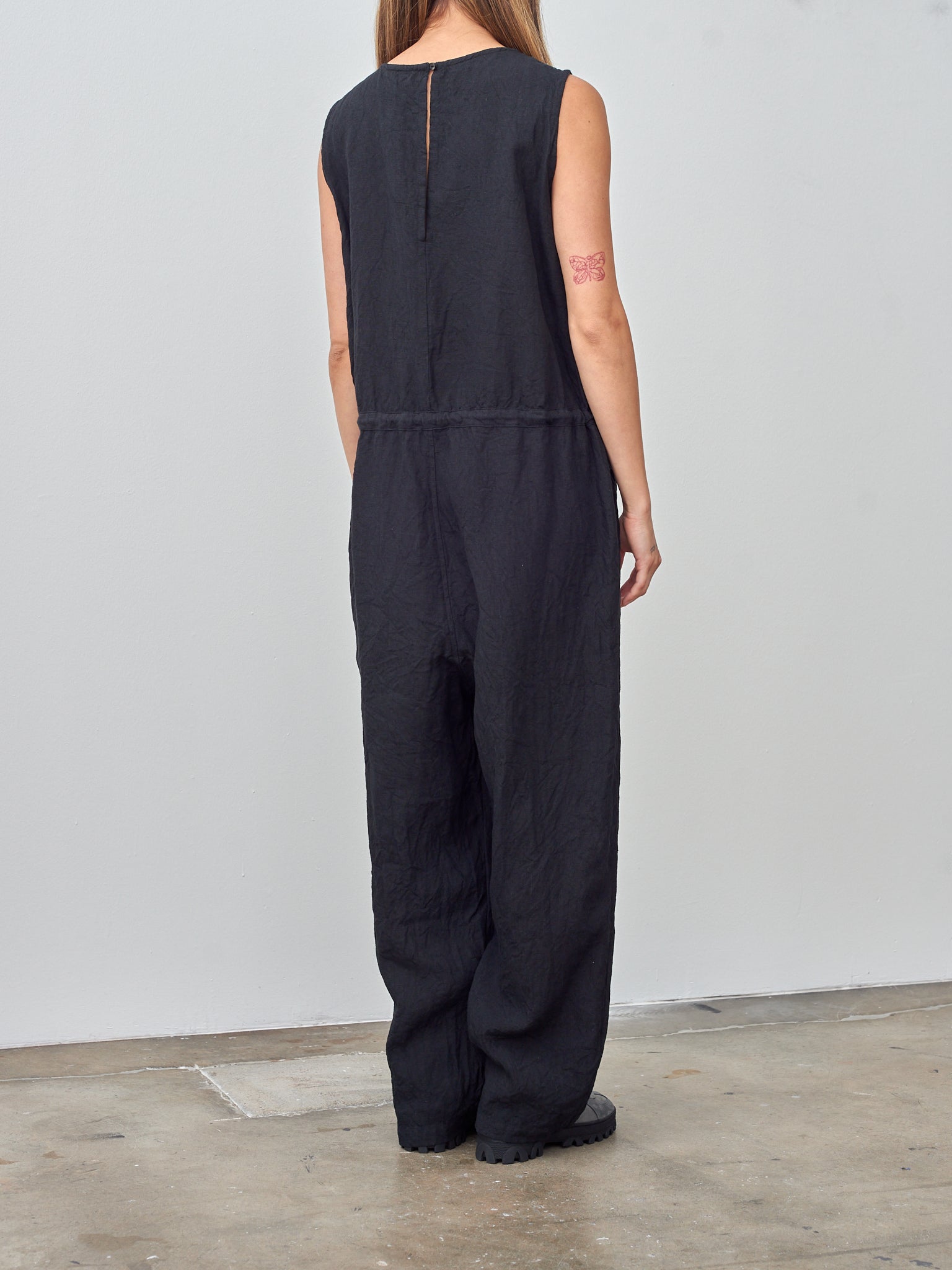 Namu Shop - Ichi Antiquites Linen Canvas Sleeveless Jumpsuit - black