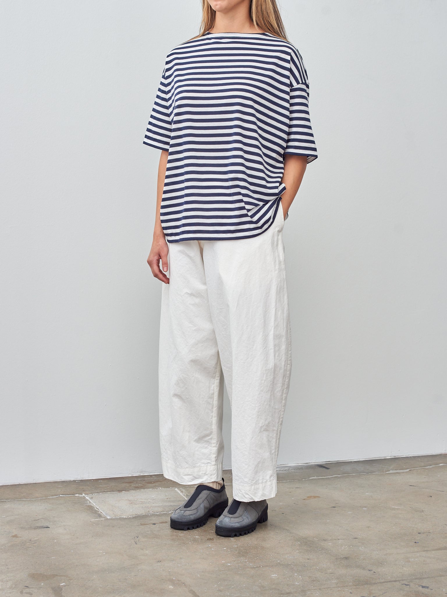 Namu Shop - Veritecoeur Border Half Sleeve Tee - Navy