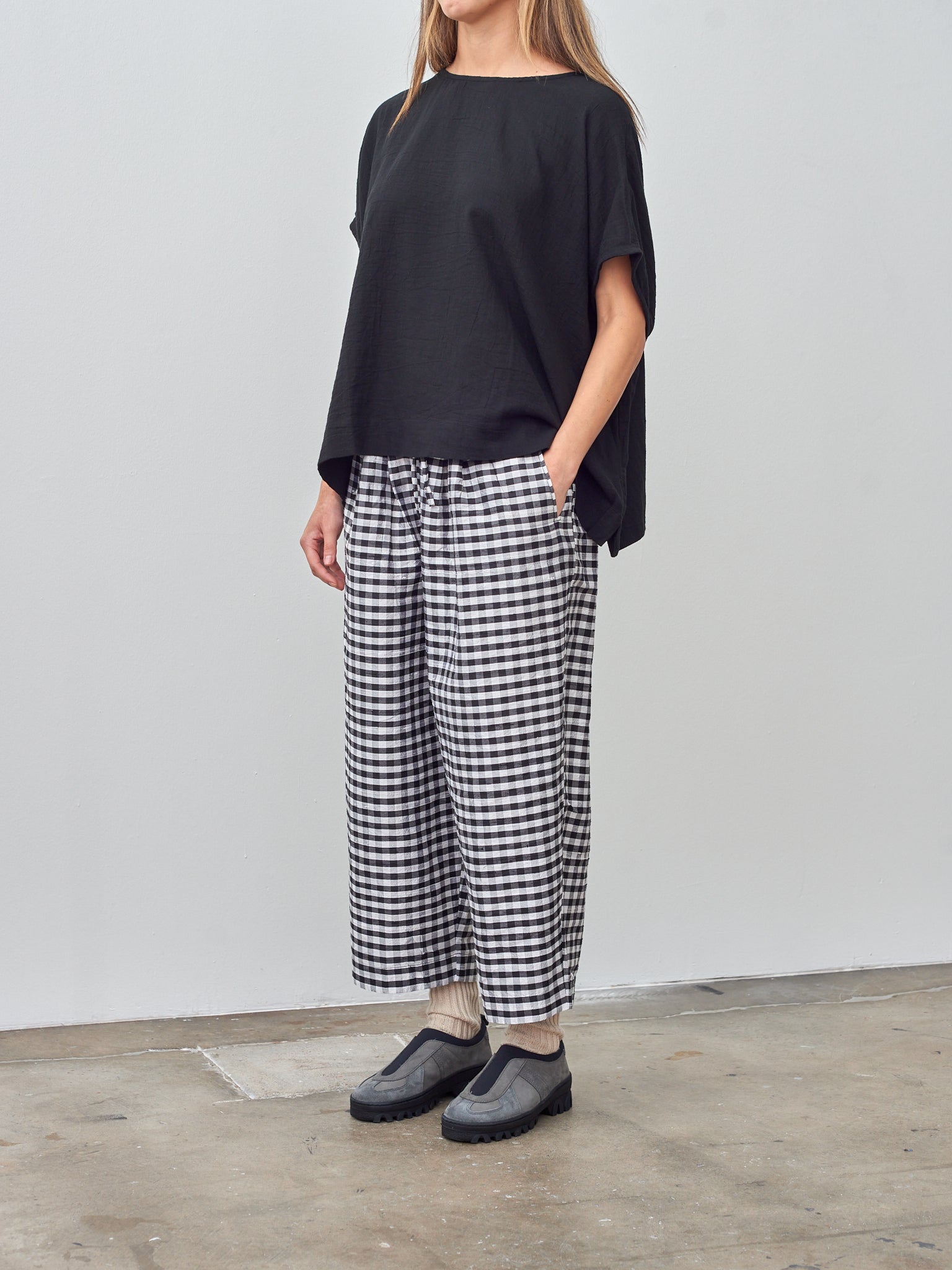 Namu Shop - Veritecoeur Dupion Silk Check Pants - Black x White