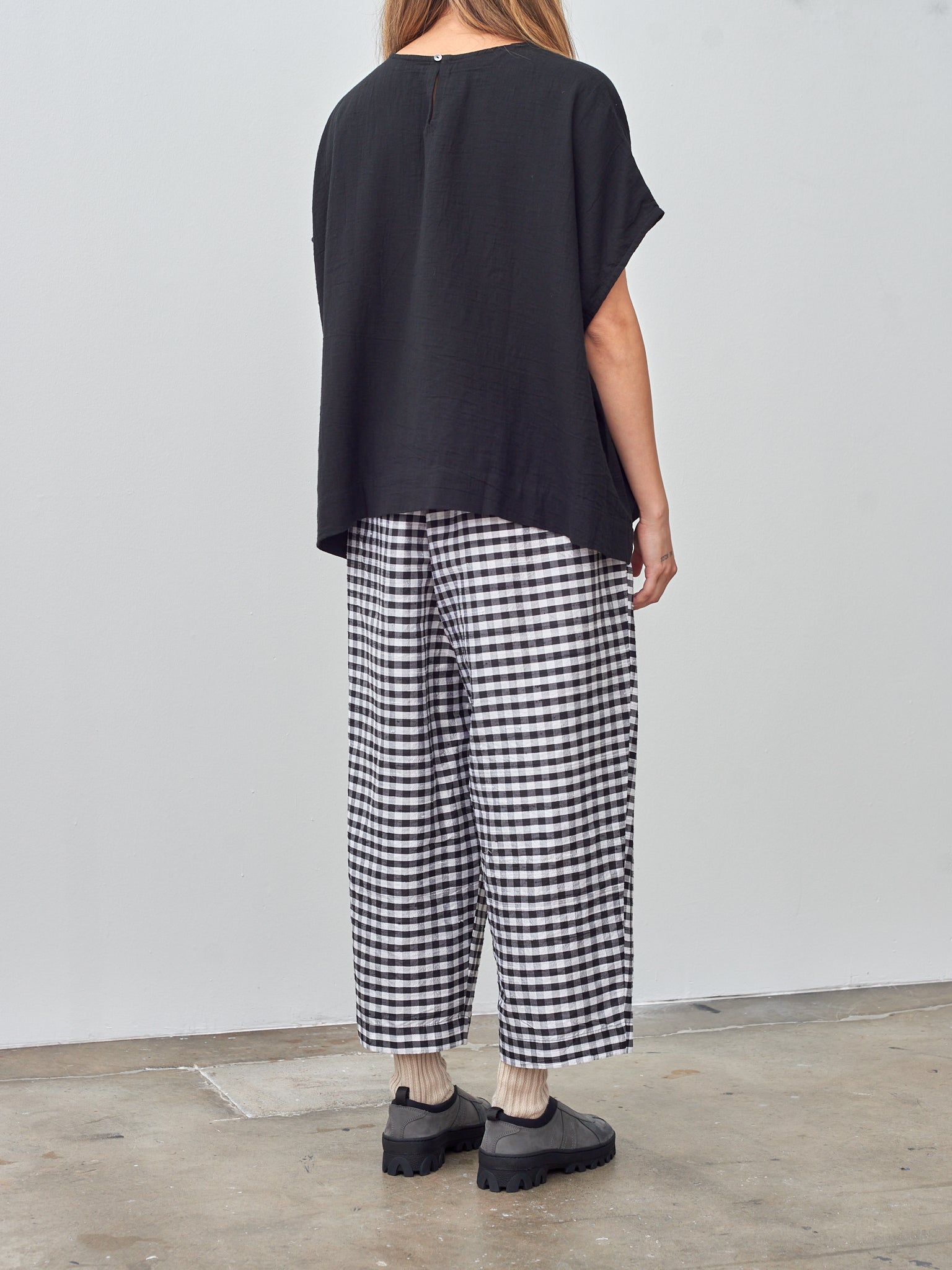 Namu Shop - Veritecoeur Dupion Silk Check Pants - Black x White