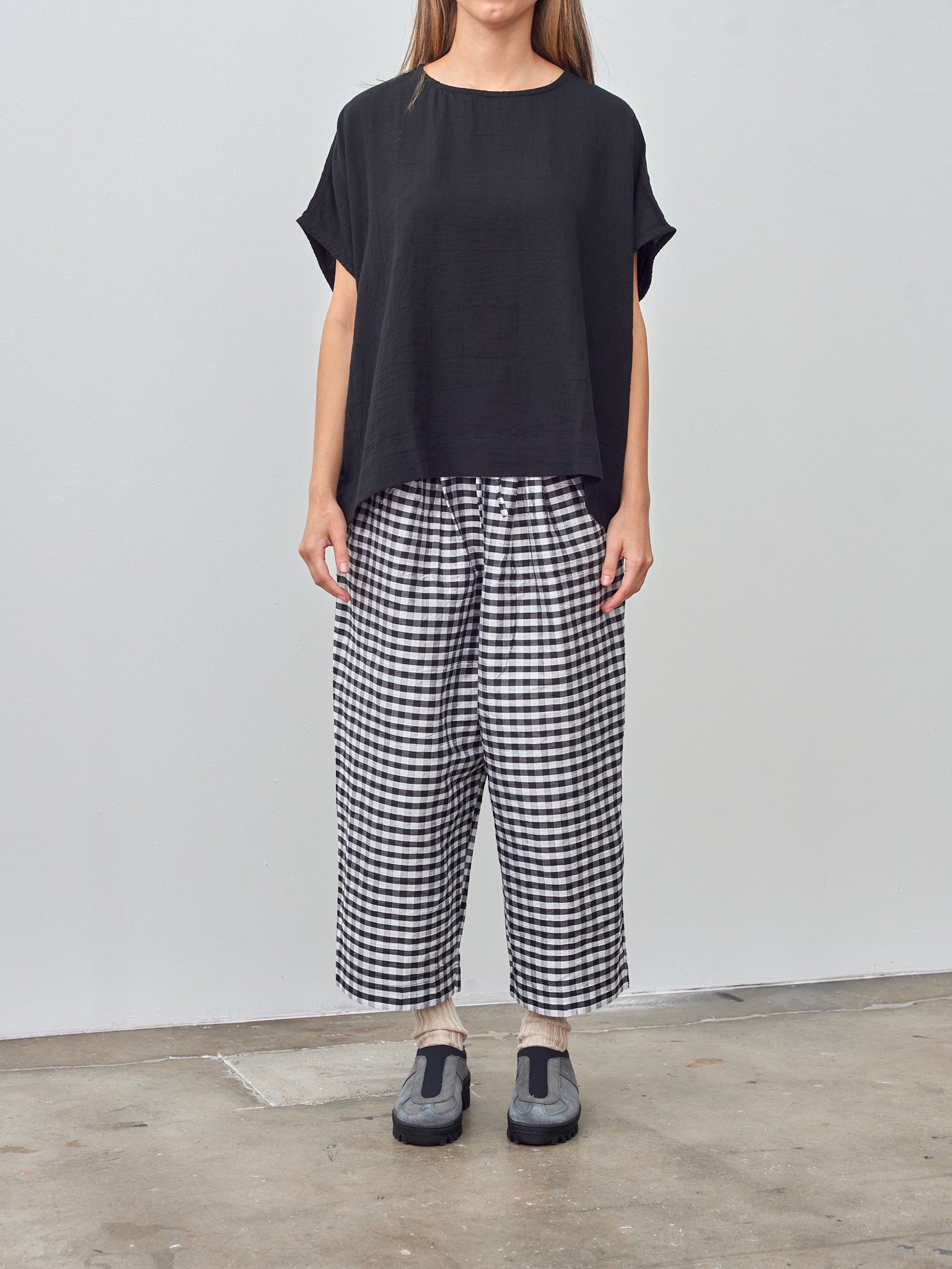 Namu Shop - Veritecoeur Dupion Silk Check Pants - Black x White