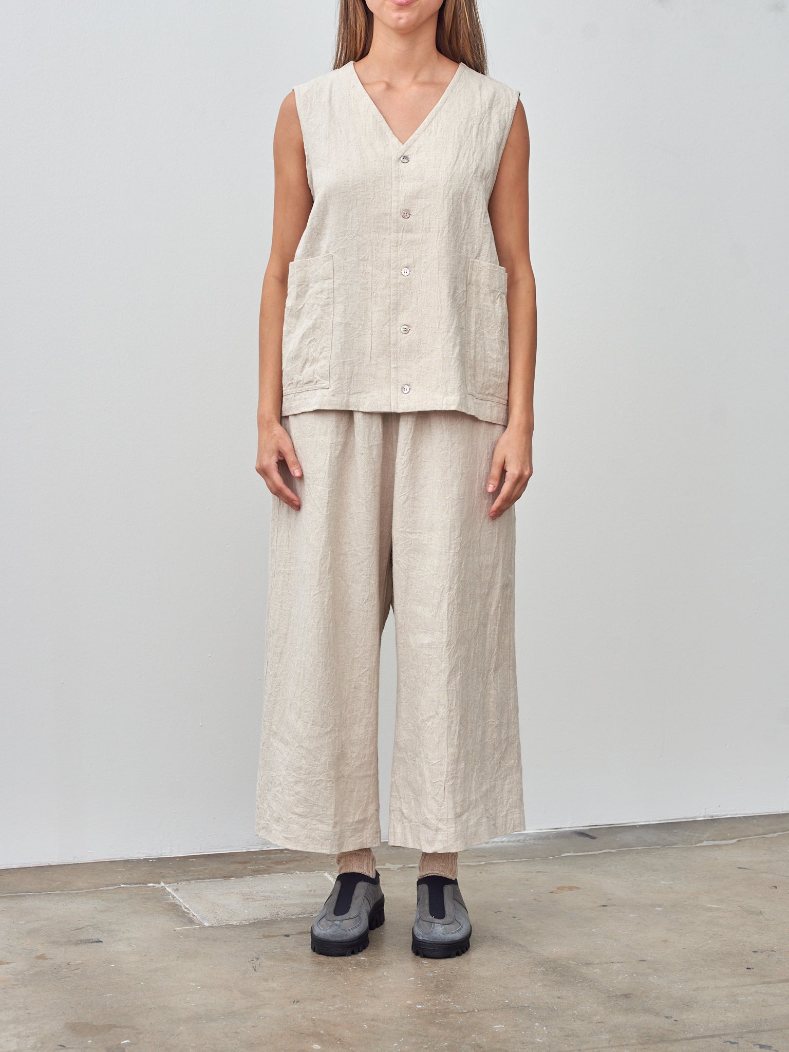Namu Shop - Ichi Antiquites Linen Vintage Vest - Natural