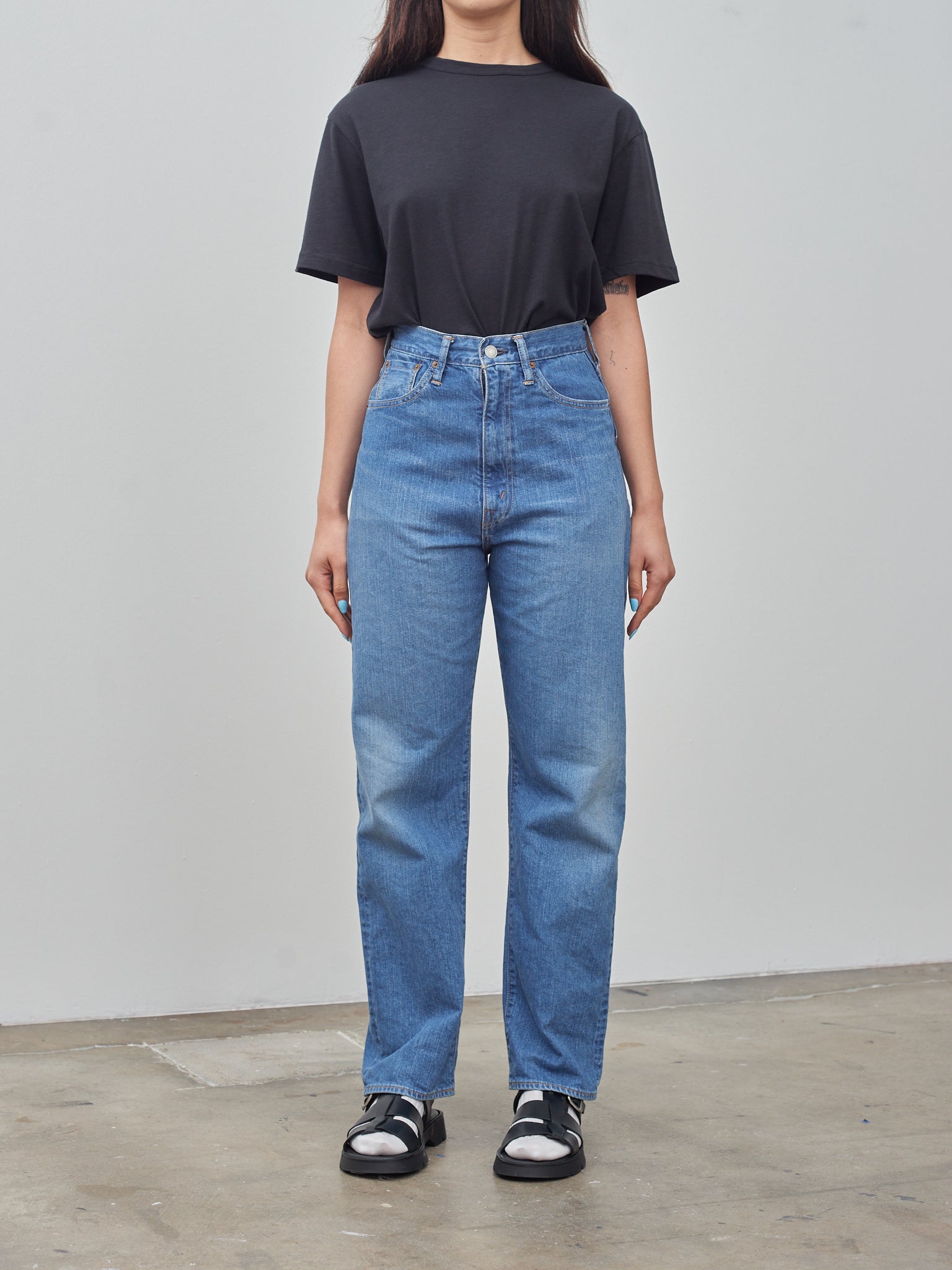 Namu Shop - Ciota High-Rise 5 Pocket Pants - Medium Dark Blue Damage