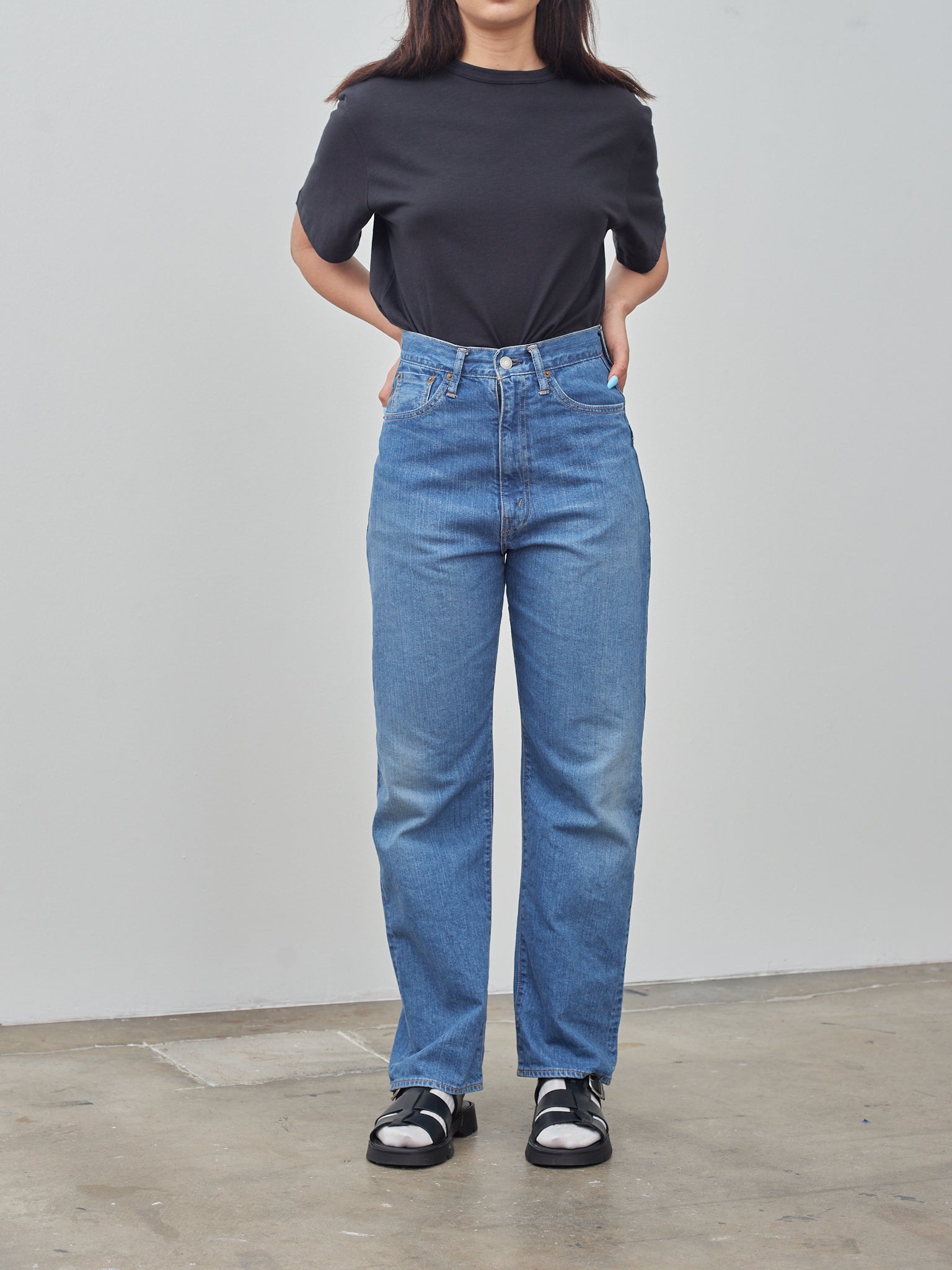 Namu Shop - Ciota High-Rise 5 Pocket Pants - Medium Dark Blue Damage