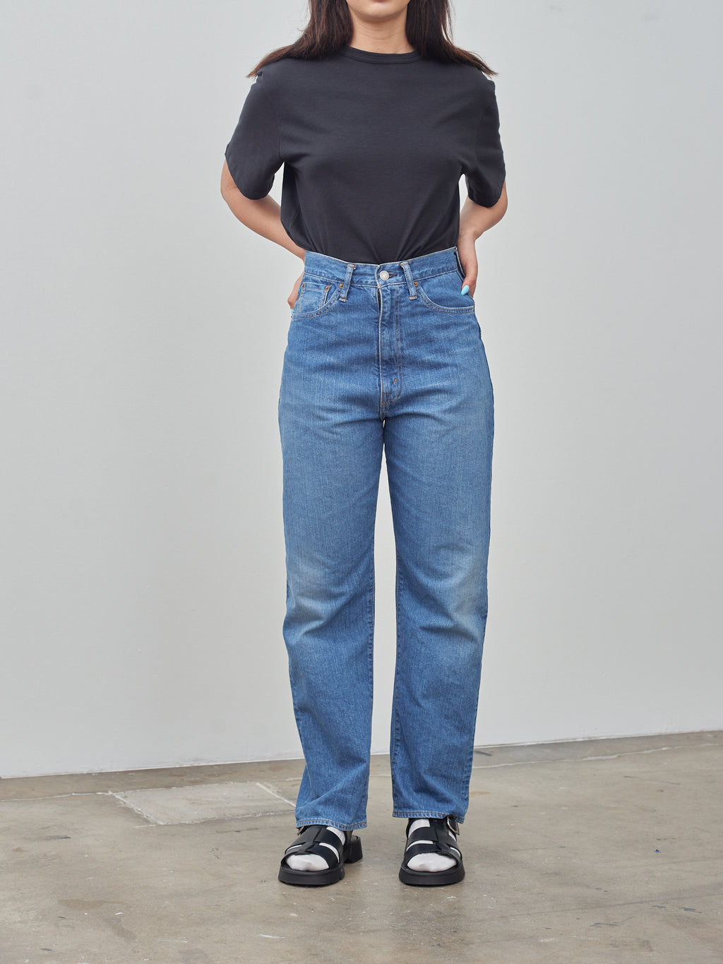 Namu Shop - Ciota High-Rise 5 Pocket Pants - Medium Dark Blue Damage