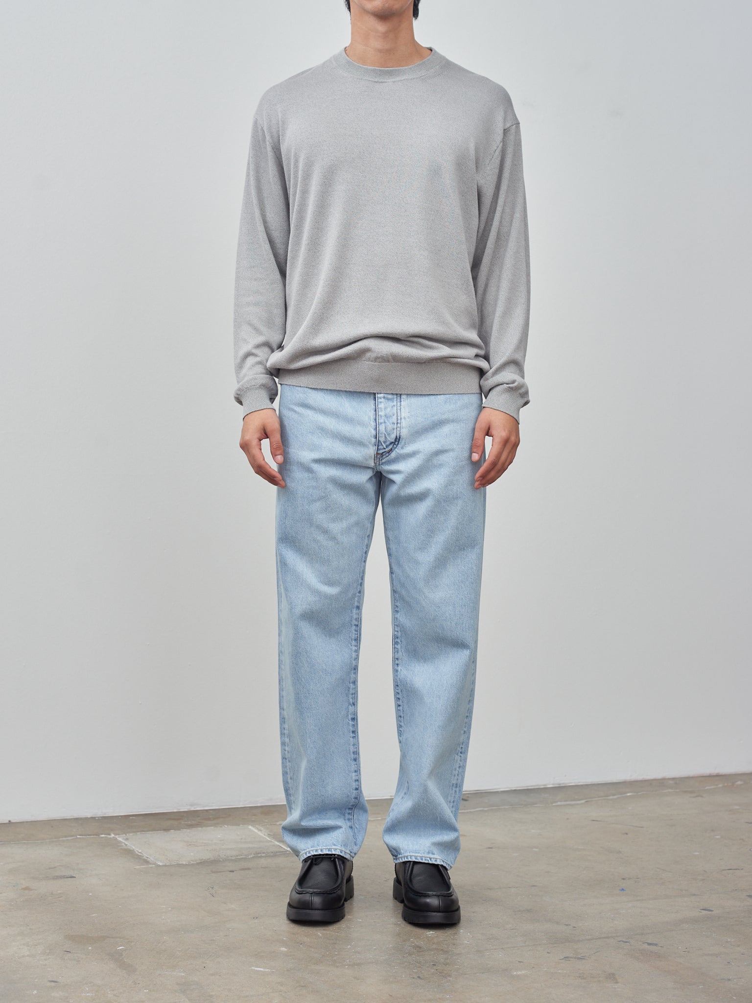 Namu Shop - Aton Garment Dyed Silk Washi Crewneck Sweater - Gray