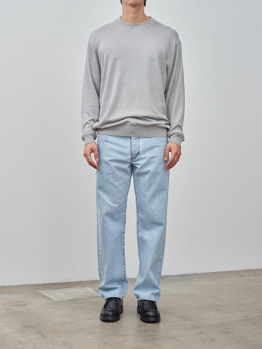 Namu Shop - Aton Garment Dyed Silk Washi Crewneck Sweater - Gray
