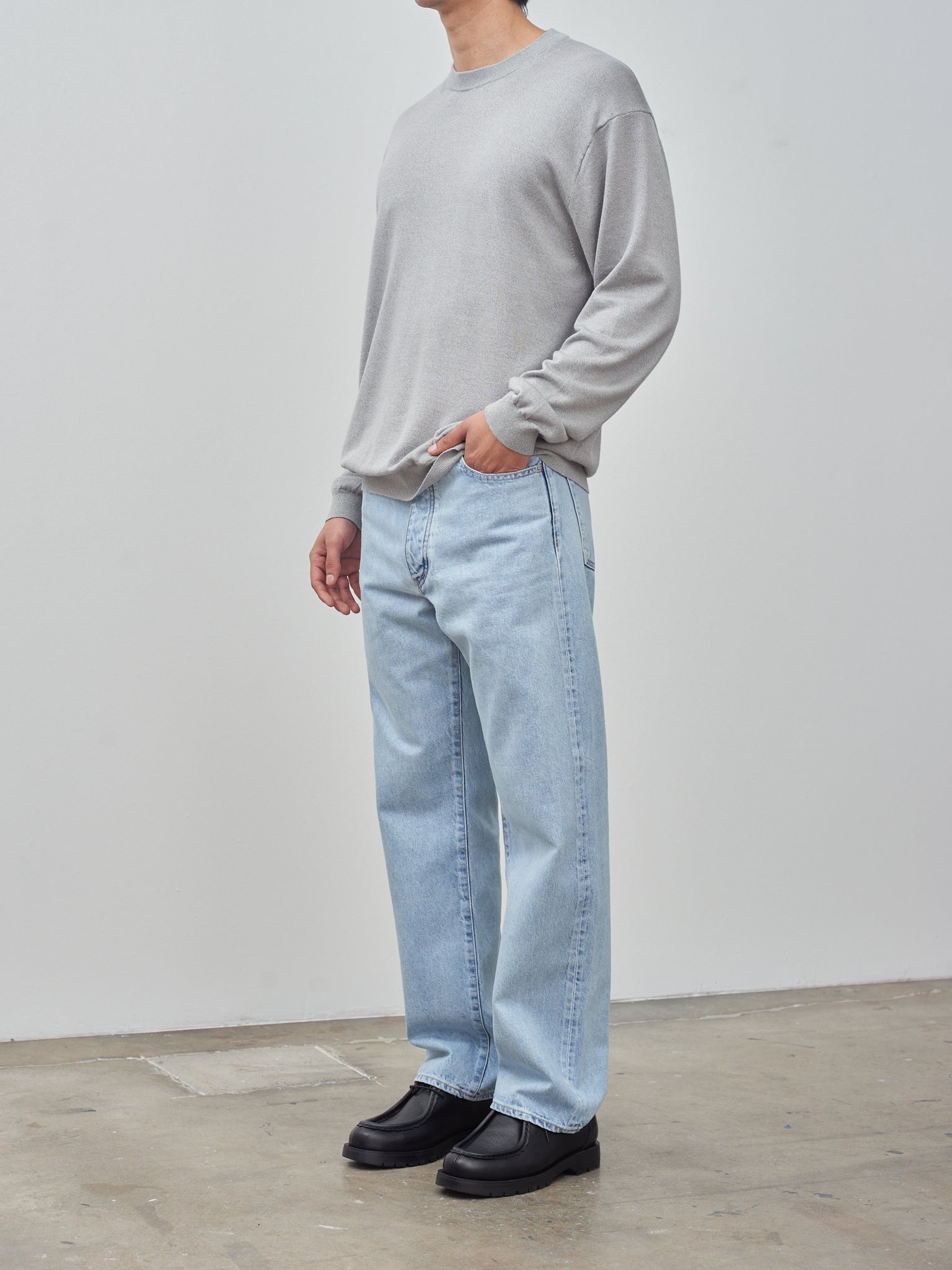 Namu Shop - Aton Garment Dyed Silk Washi Crewneck Sweater - Gray