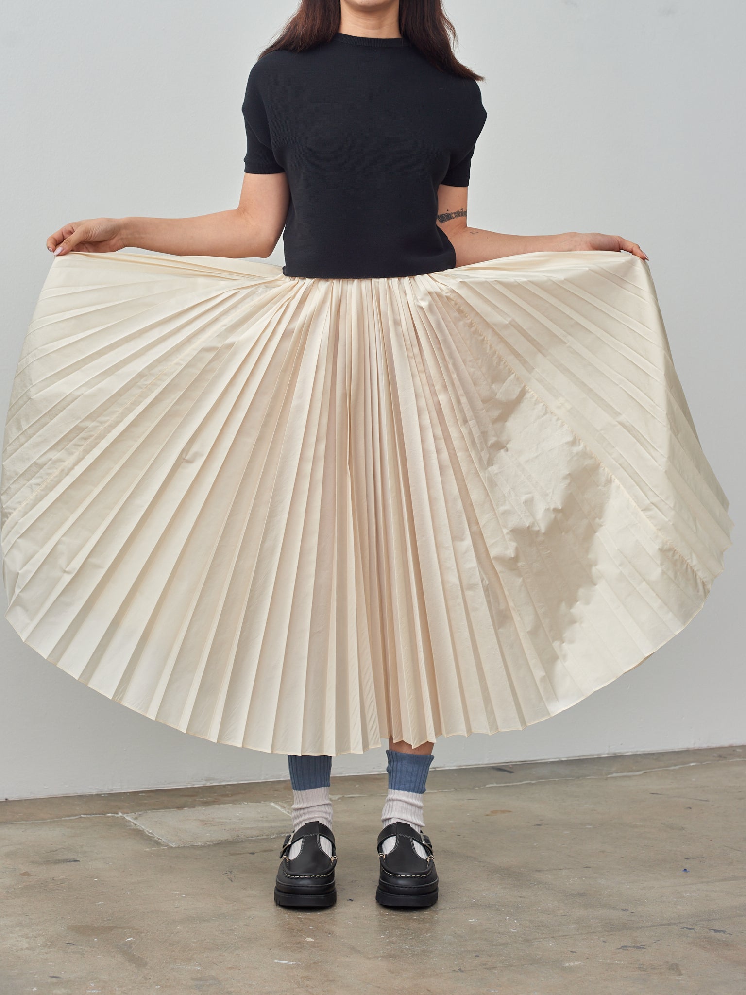 Namu Shop - Sara Lanzi Washed Taffeta Pleated Skirt - Ivory