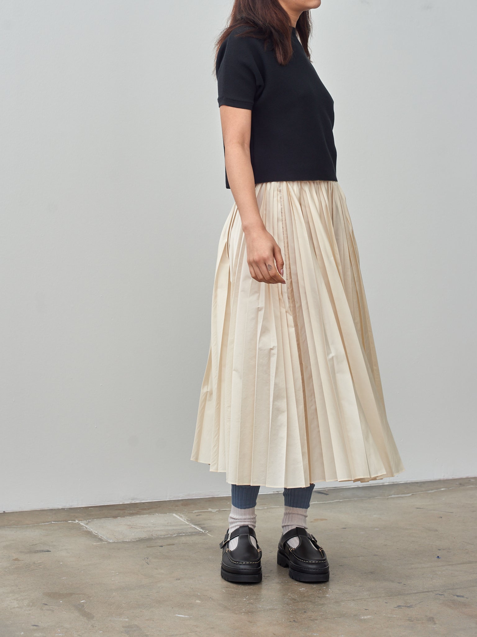 Namu Shop - Sara Lanzi Washed Taffeta Pleated Skirt - Ivory