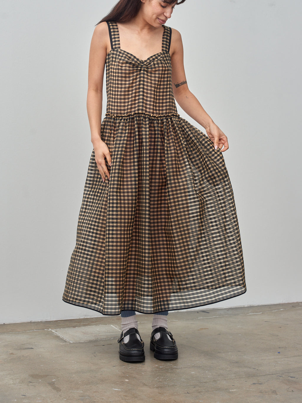 Namu Shop - Sara Lanzi Organza Strap Dress - Vichy Check