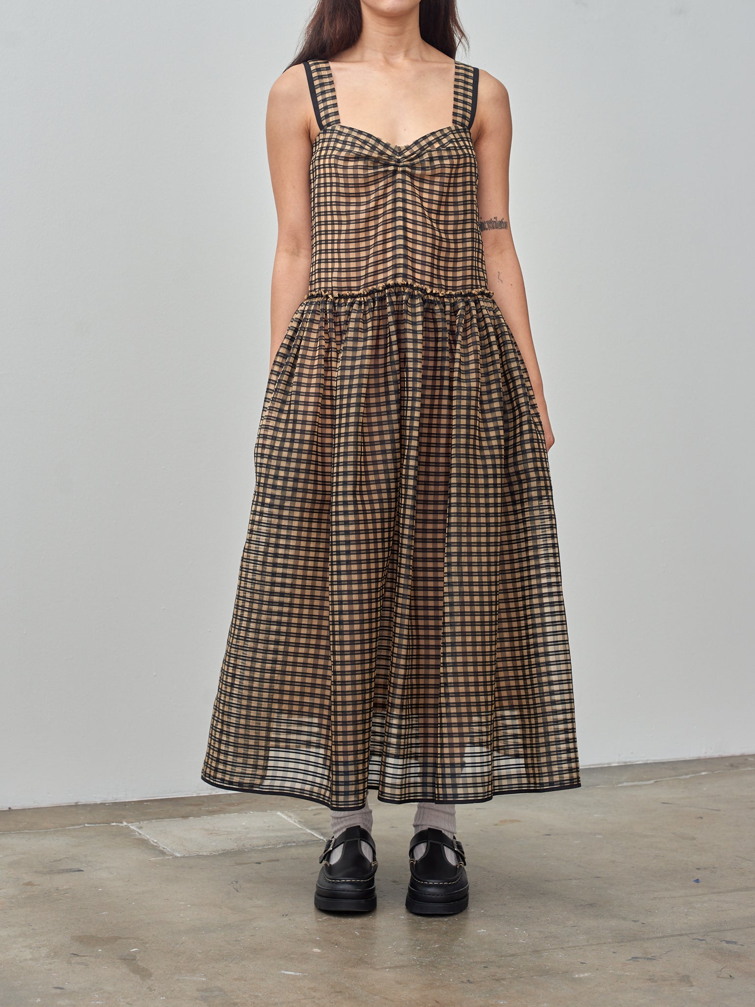 Namu Shop - Sara Lanzi Organza Strap Dress - Vichy Check