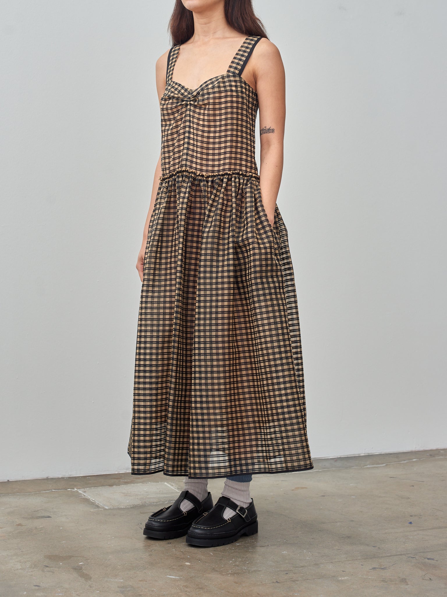 Namu Shop - Sara Lanzi Organza Strap Dress - Vichy Check
