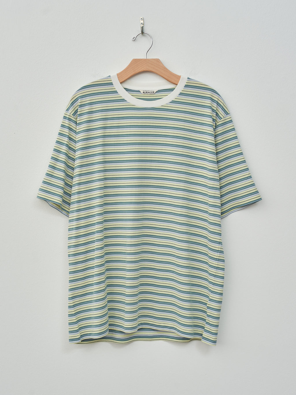 Namu Shop - Auralee Hard Twist Cotton Border Tee - Light Green Border