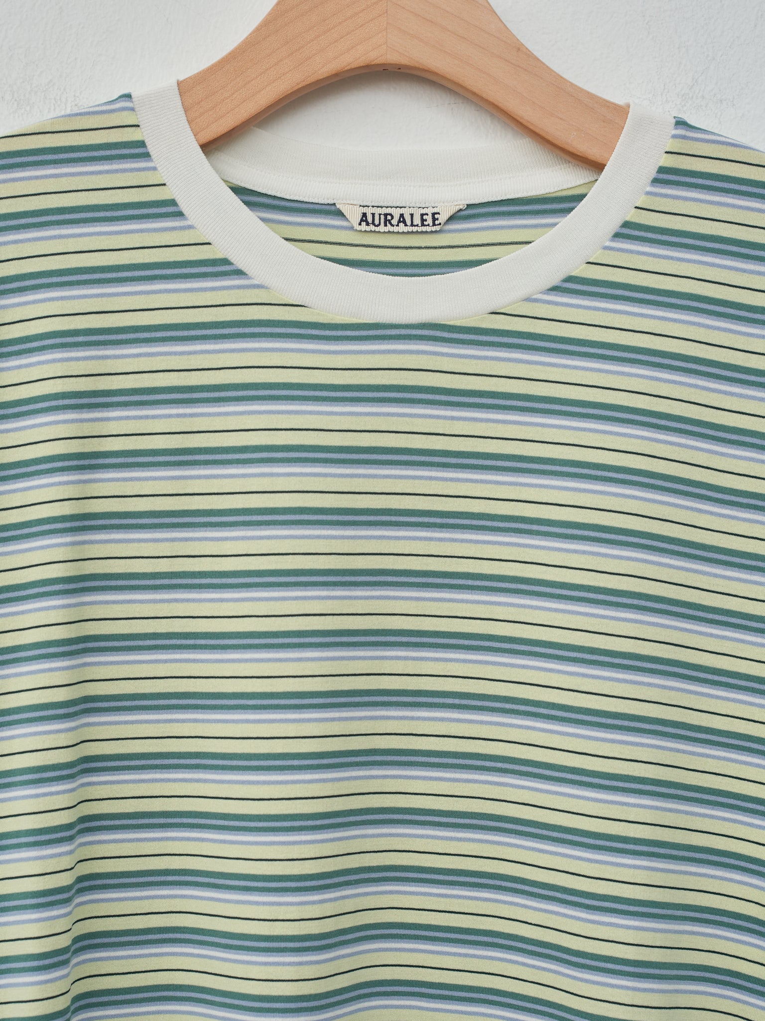 Namu Shop - Auralee Hard Twist Cotton Border Tee - Light Green Border
