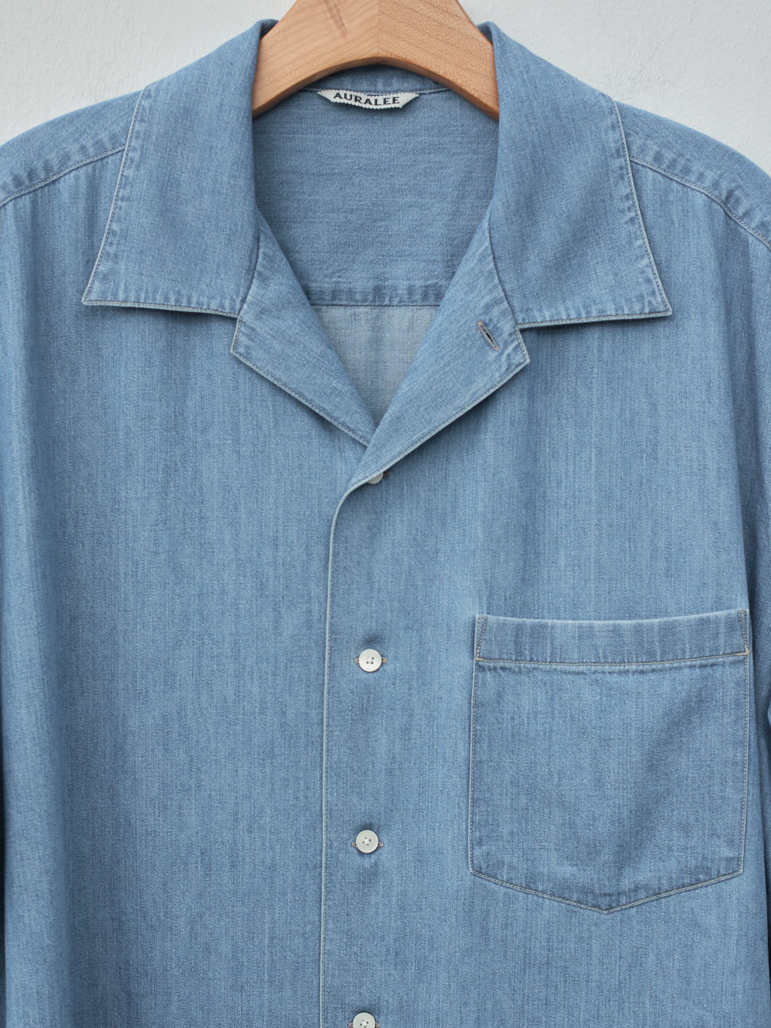 Namu Shop - Auralee Selvedge Super Light Denim Half Sleeved Shirt - Washed Indigo