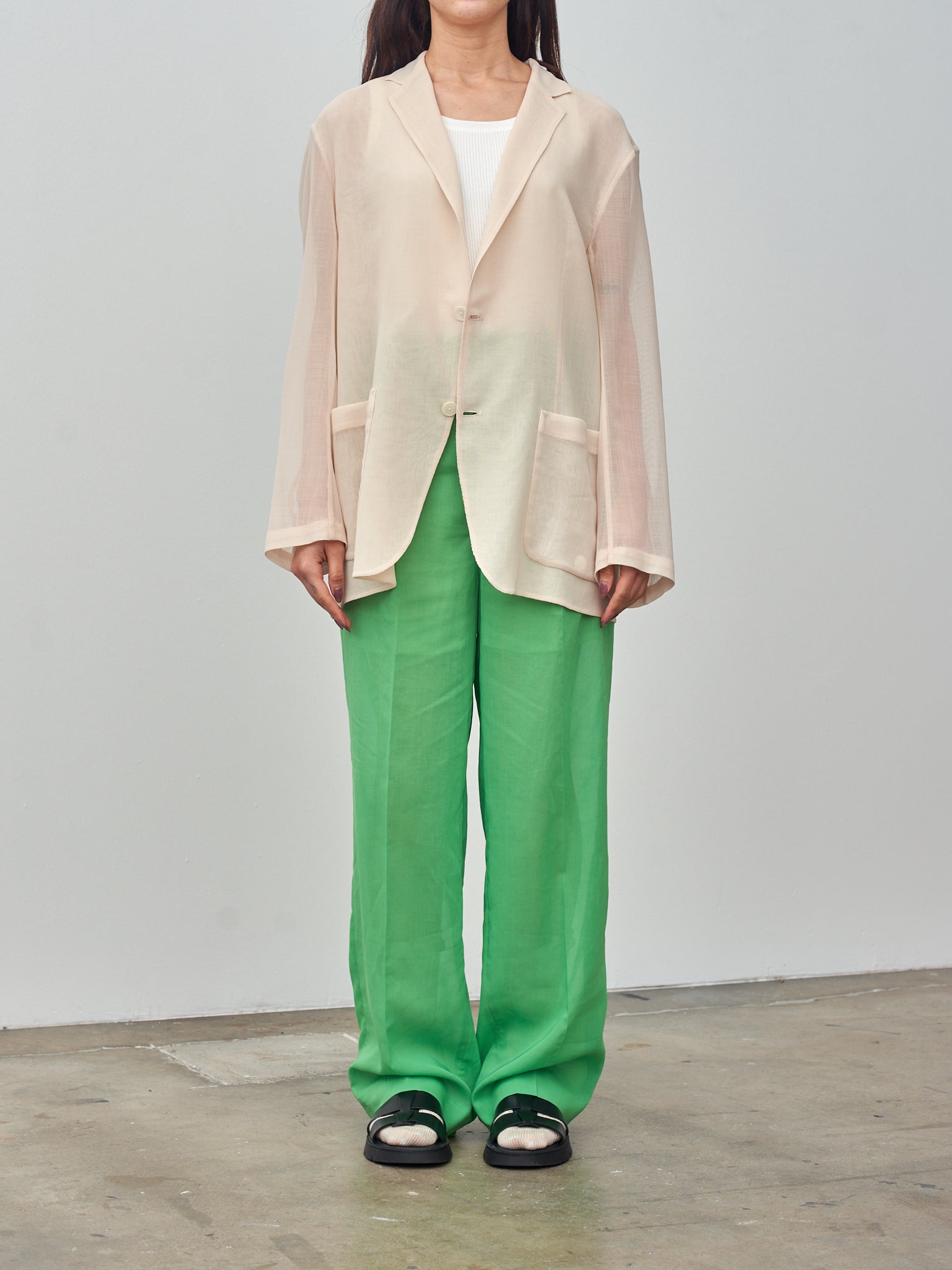 Namu Shop - Auralee Wool Recycle Polyester Leno Sheer Jacket - Ivory