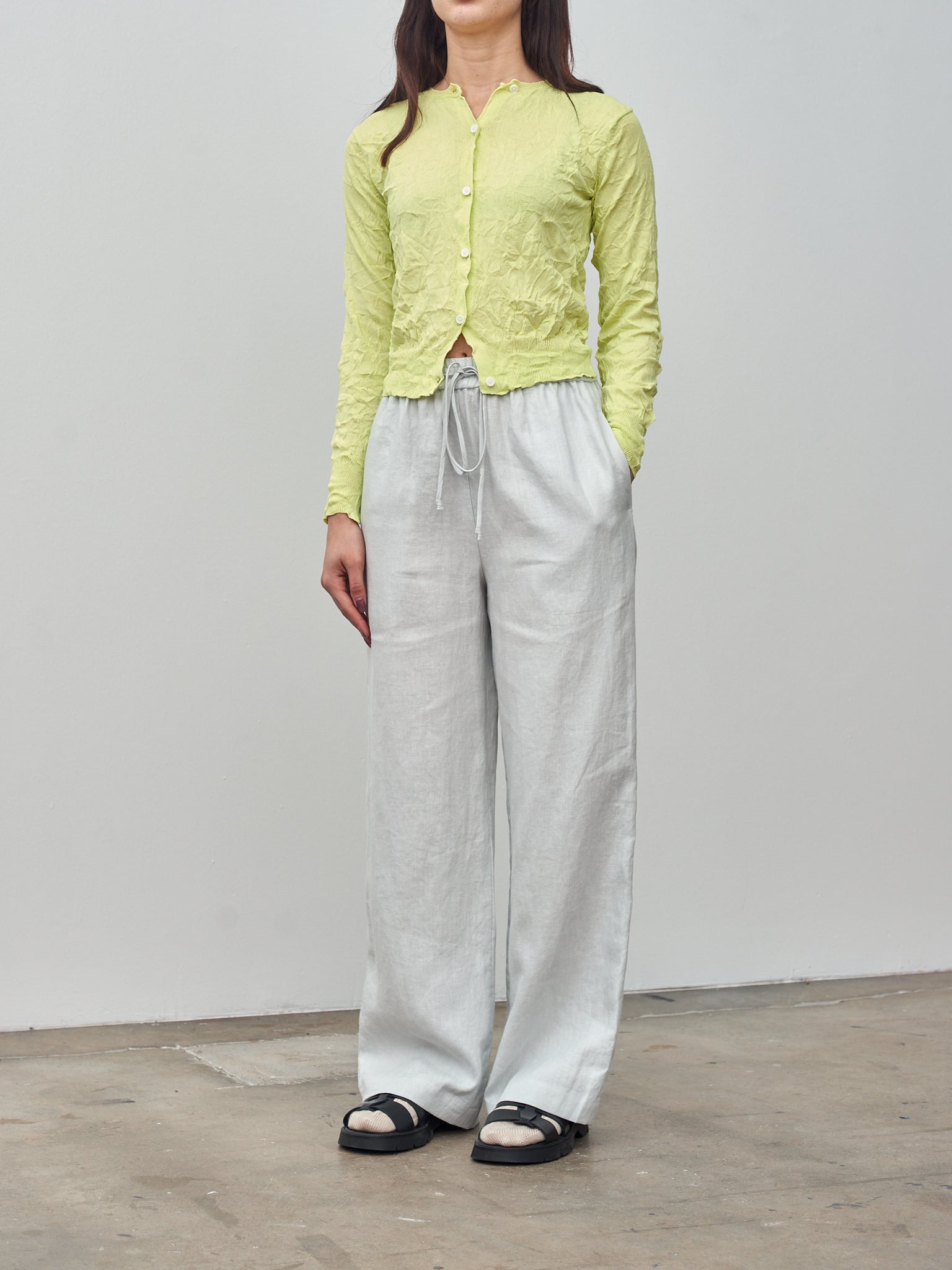 Namu Shop - Sayaka Davis Crinkled Knit Cardigan - Acid Lime