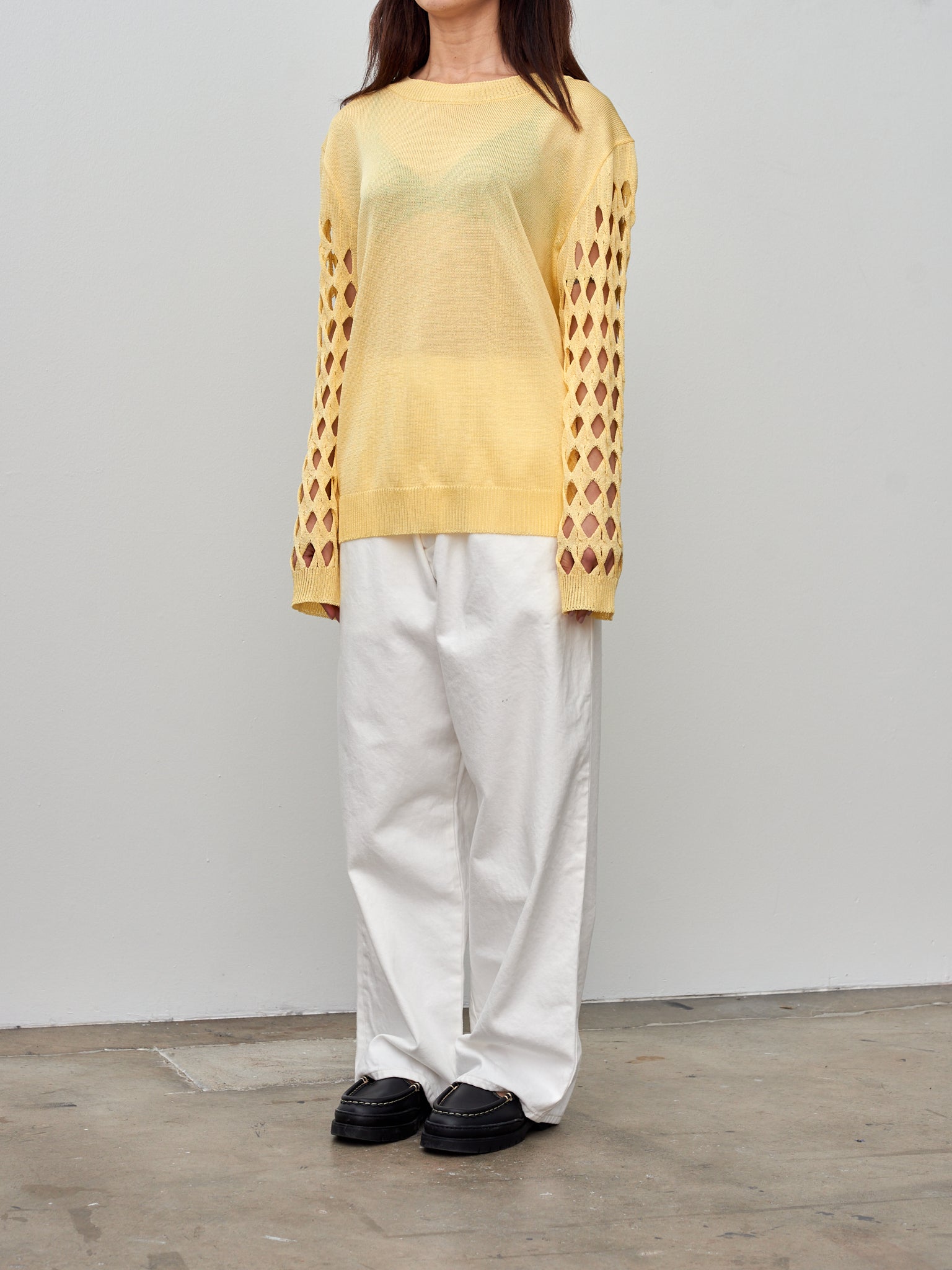 Namu Shop - Babaco Cable Sleeve Pullover - Cream Yellow