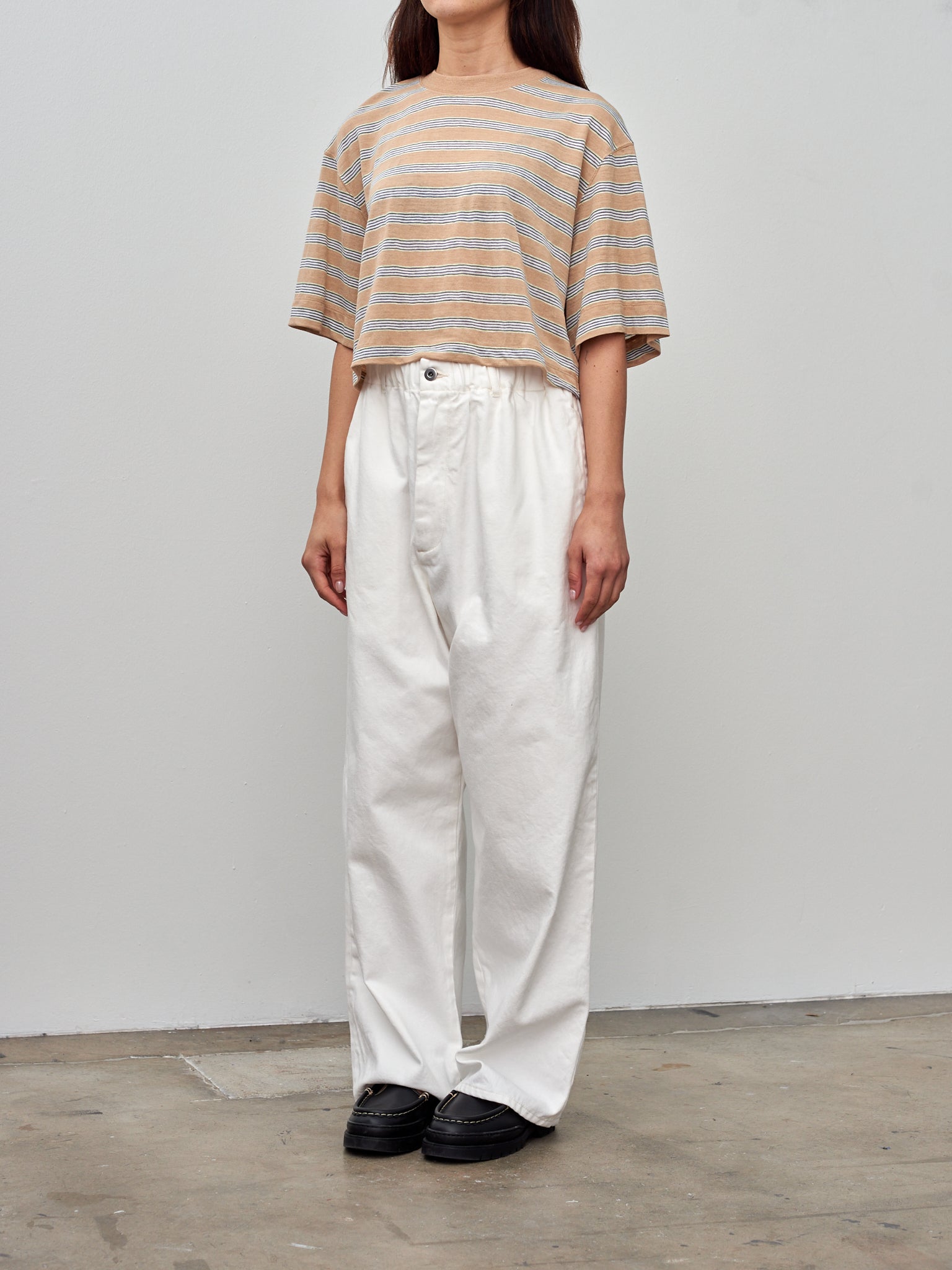 Namu Shop - Unfil Hemp Striped Jersey Cropped Tee - Beige Stripe