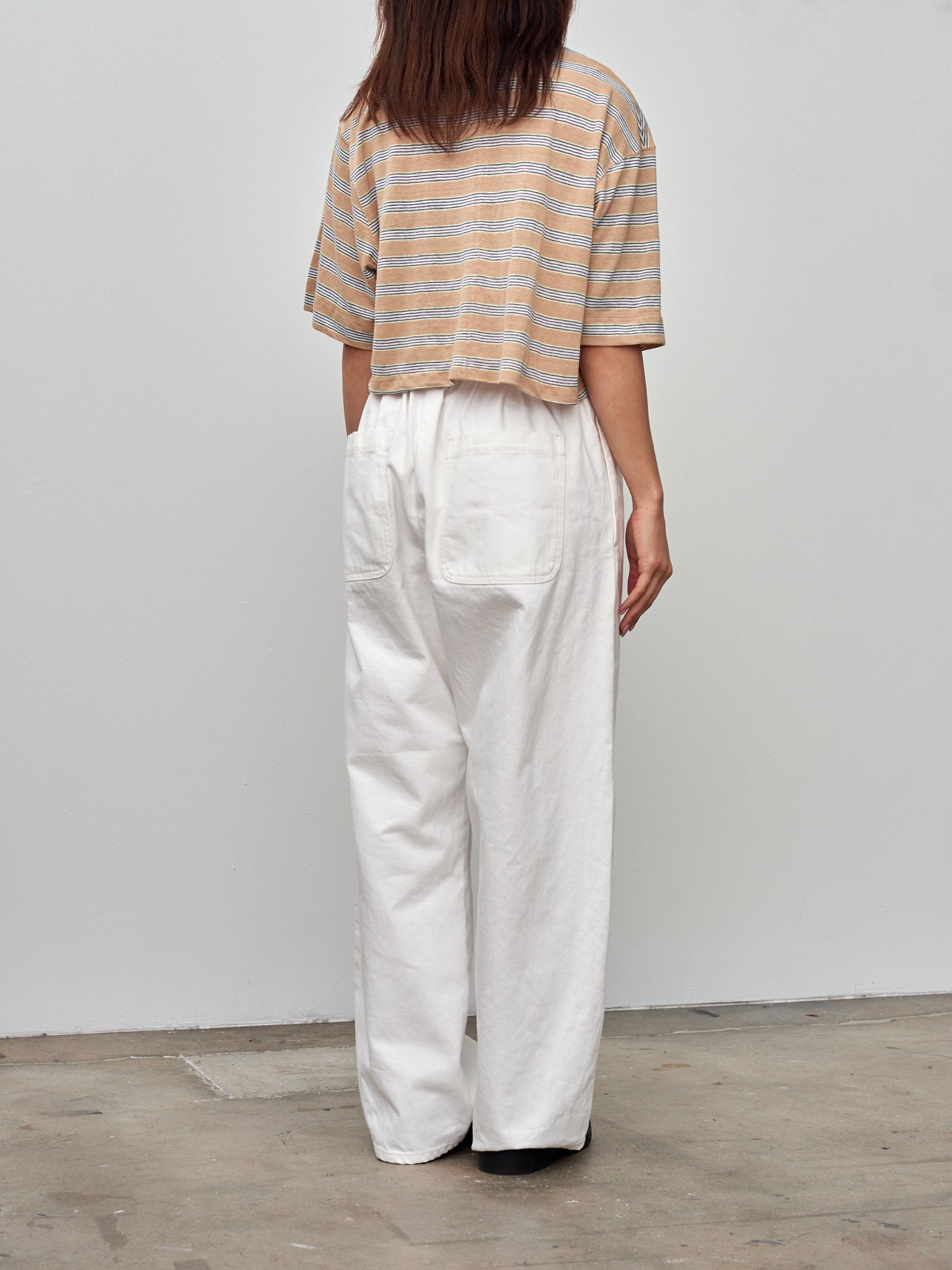 Namu Shop - Unfil Hemp Striped Jersey Cropped Tee - Beige Stripe