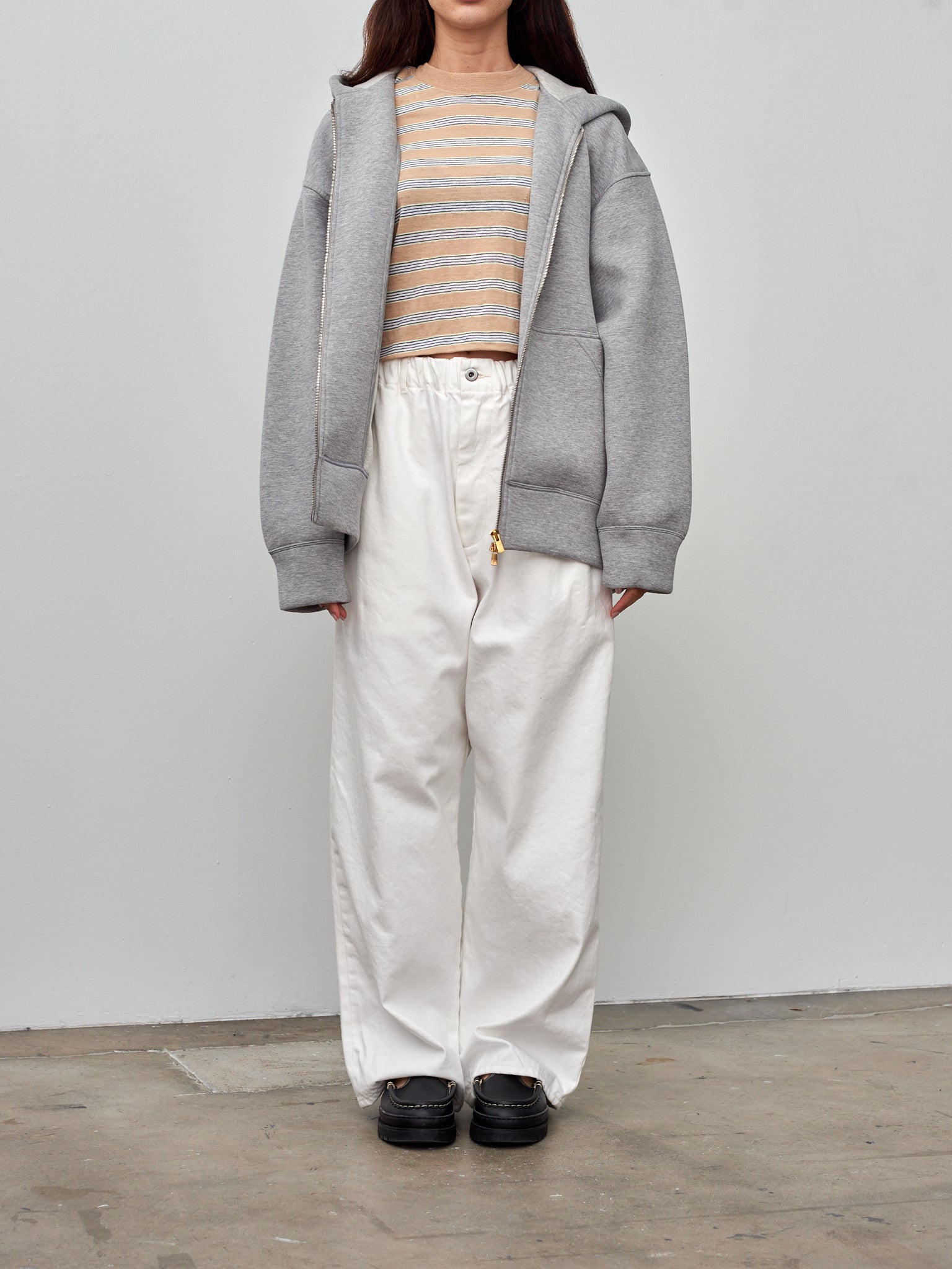 Namu Shop - Unfil Double Facing Jersey Oversized Zip Parka - Heather Gray