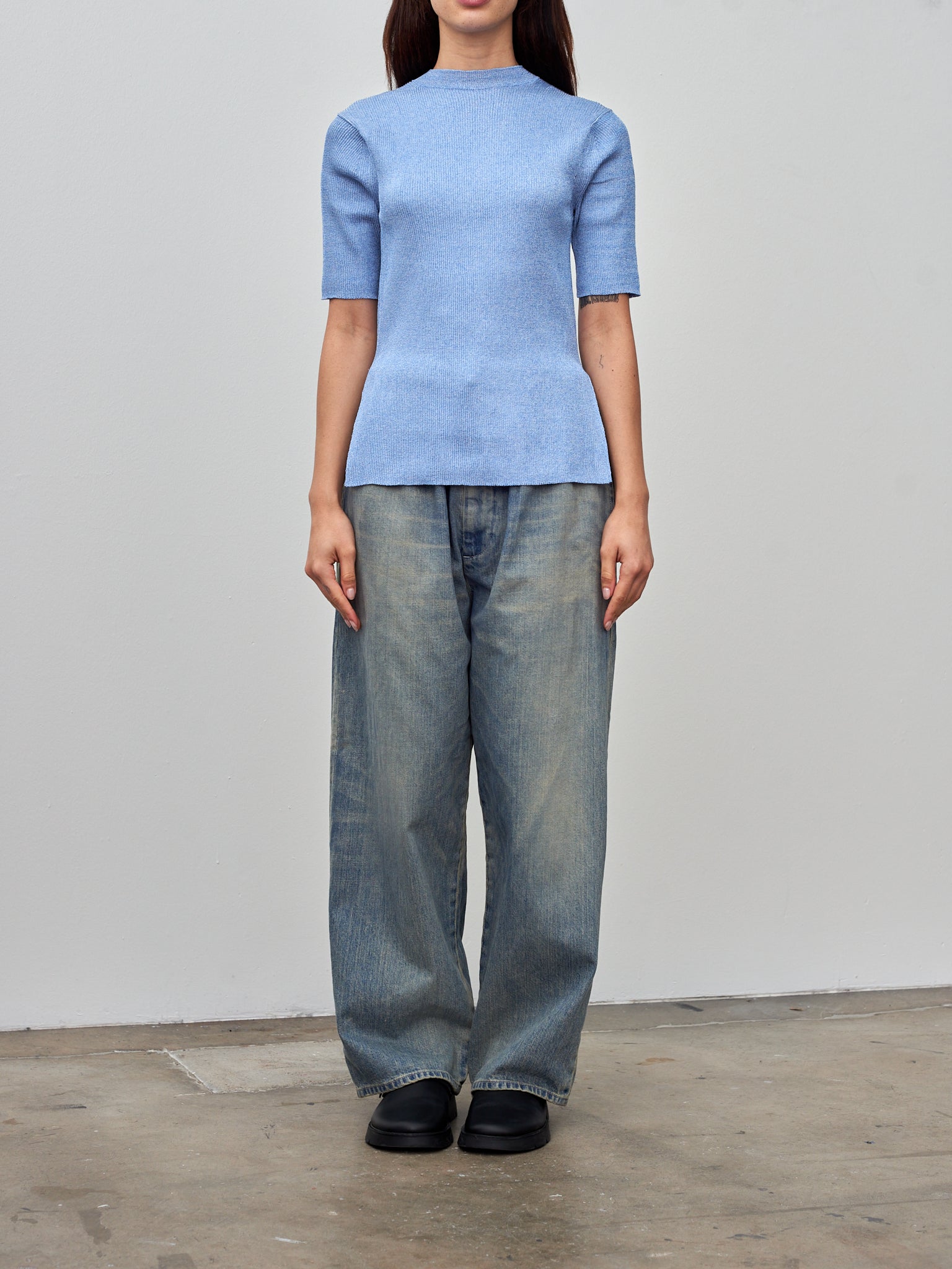 Namu Shop - Babaco Ribbed Half Sleeve Pullover - Blue Melange