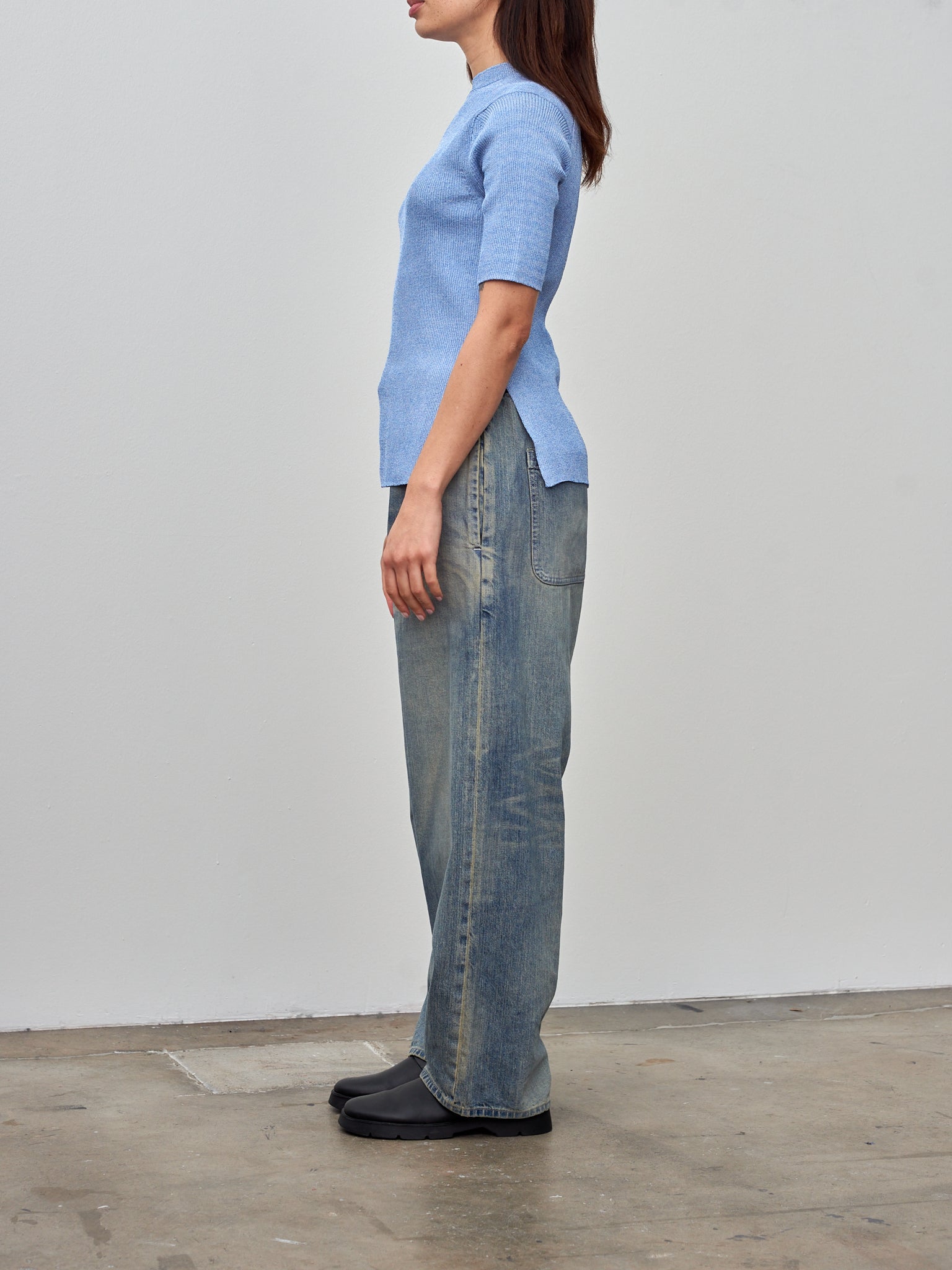 Namu Shop - Babaco Ribbed Half Sleeve Pullover - Blue Melange