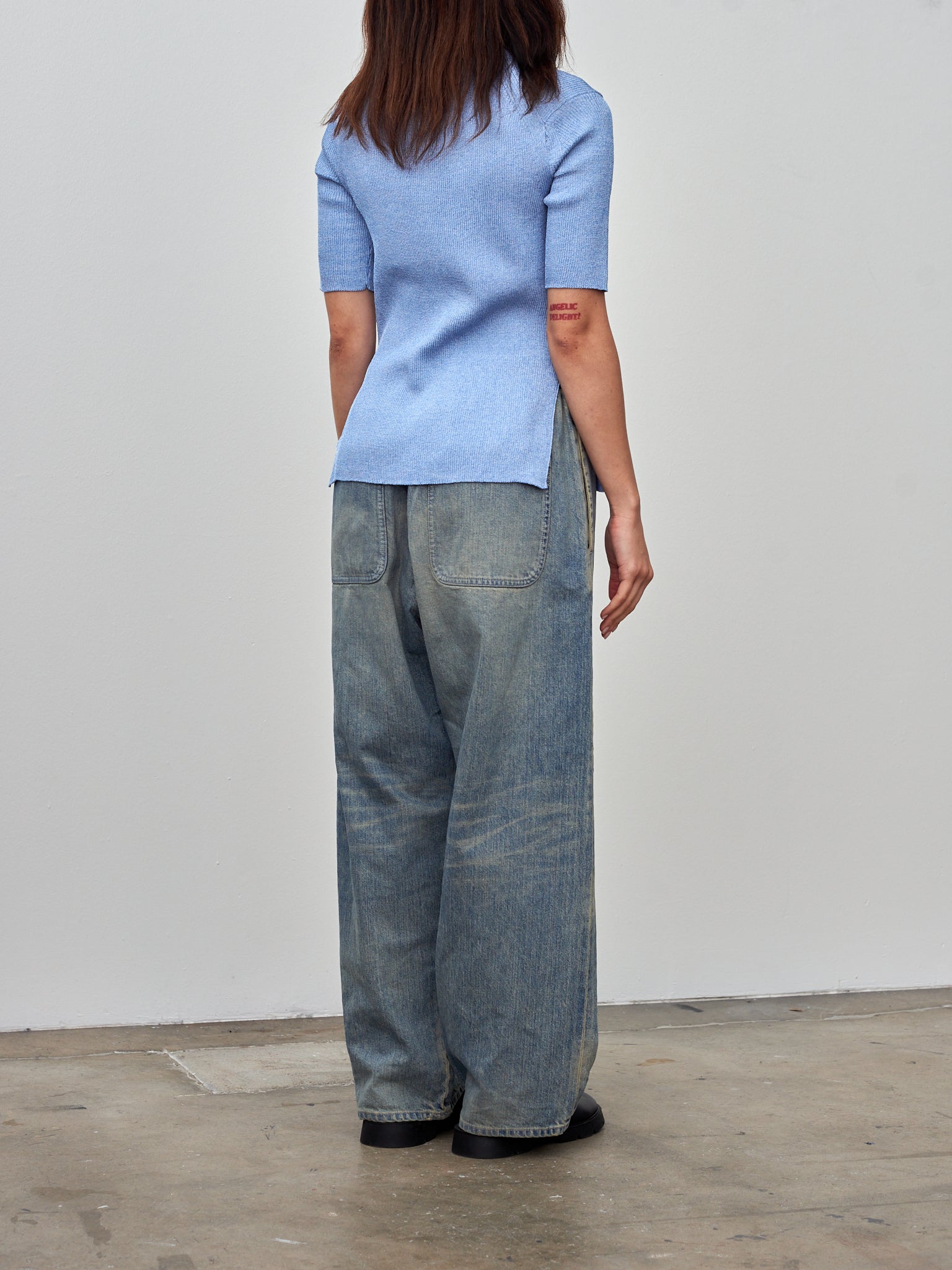 Namu Shop - Babaco Ribbed Half Sleeve Pullover - Blue Melange
