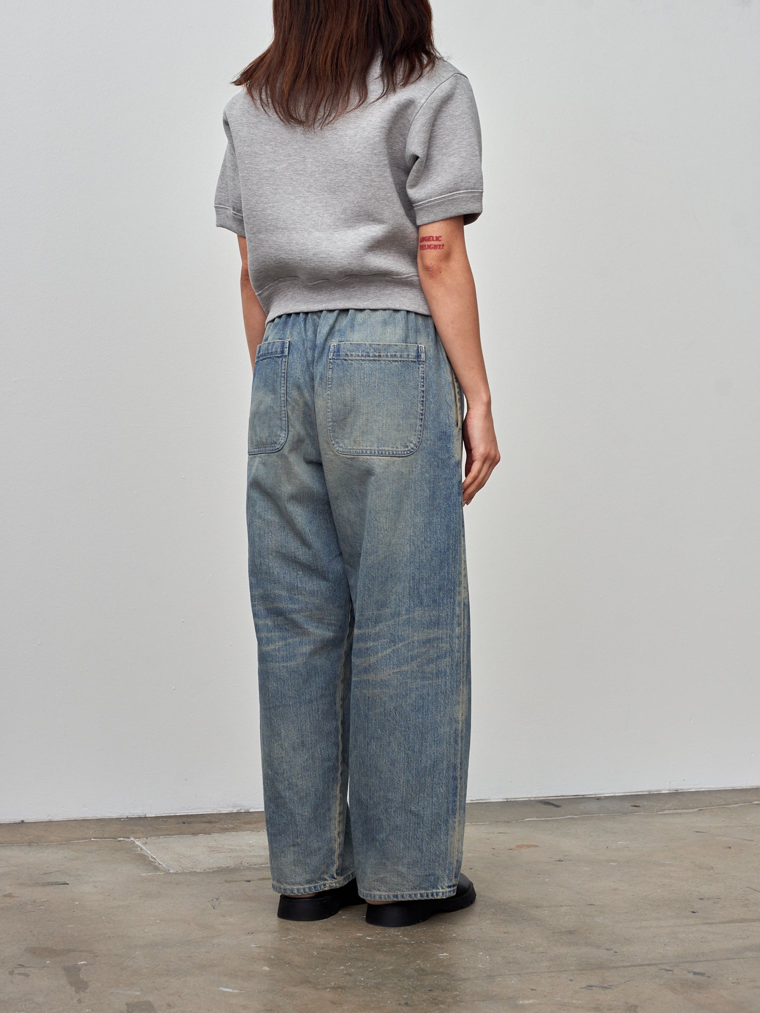 Namu Shop - Unfil Double Facing Jersey Cropped Half Sleeve Top - Heather Gray