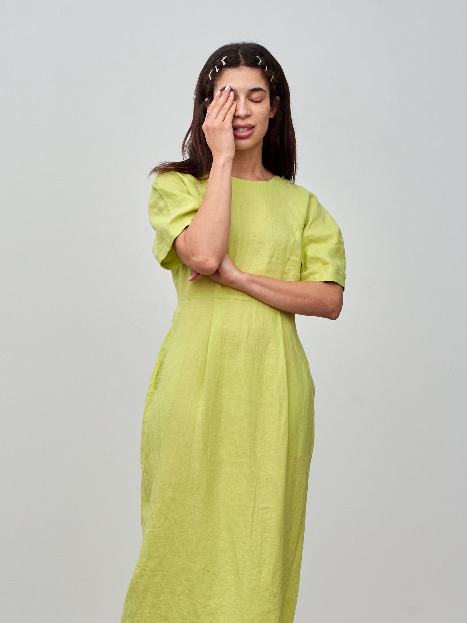 Namu Shop - Sayaka Davis Barrel Sleeve Dress - Acid Lime