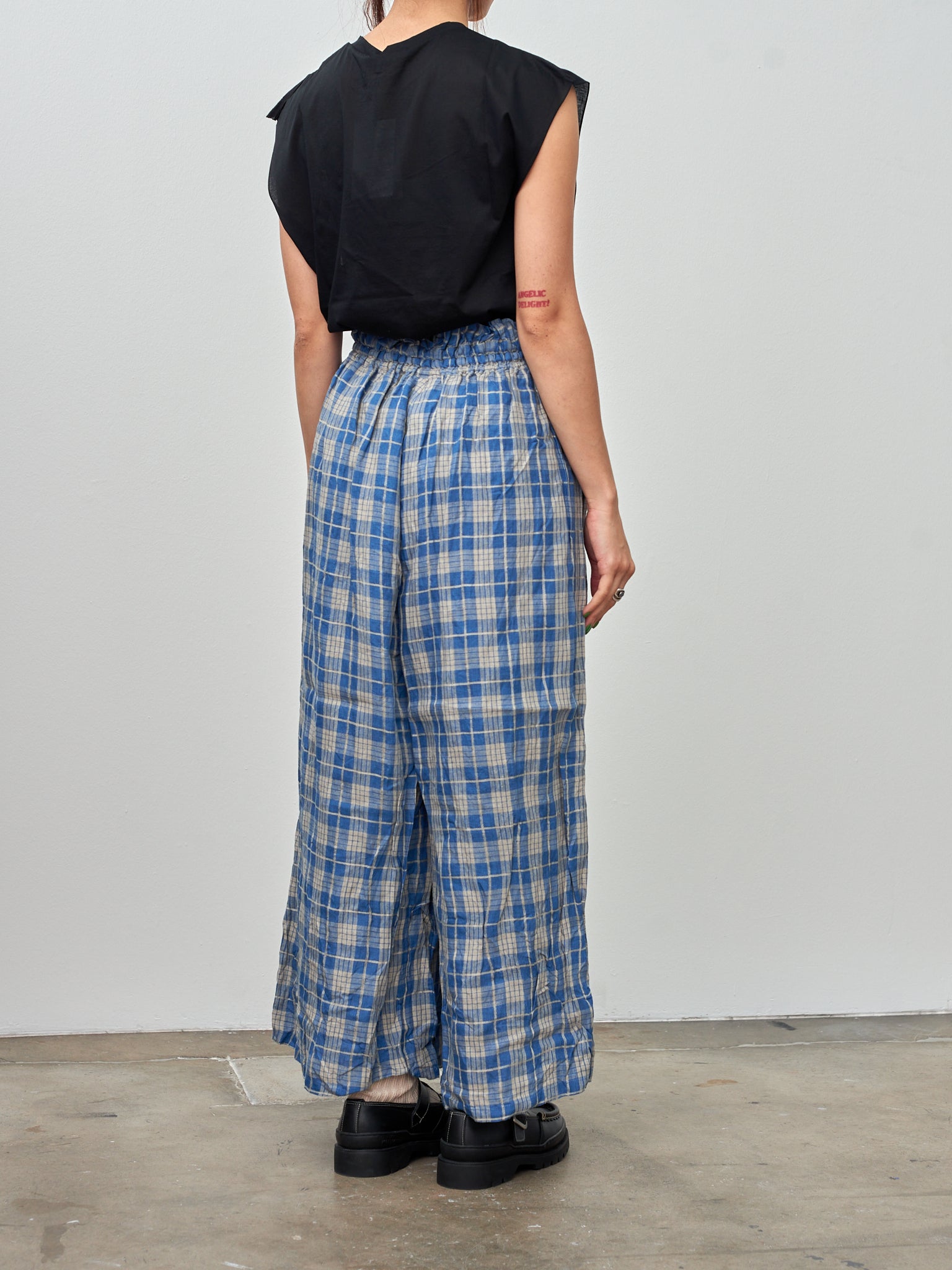 Namu Shop - Ichi Antiquites Indigo Check Pants - Indigo Light x Natural