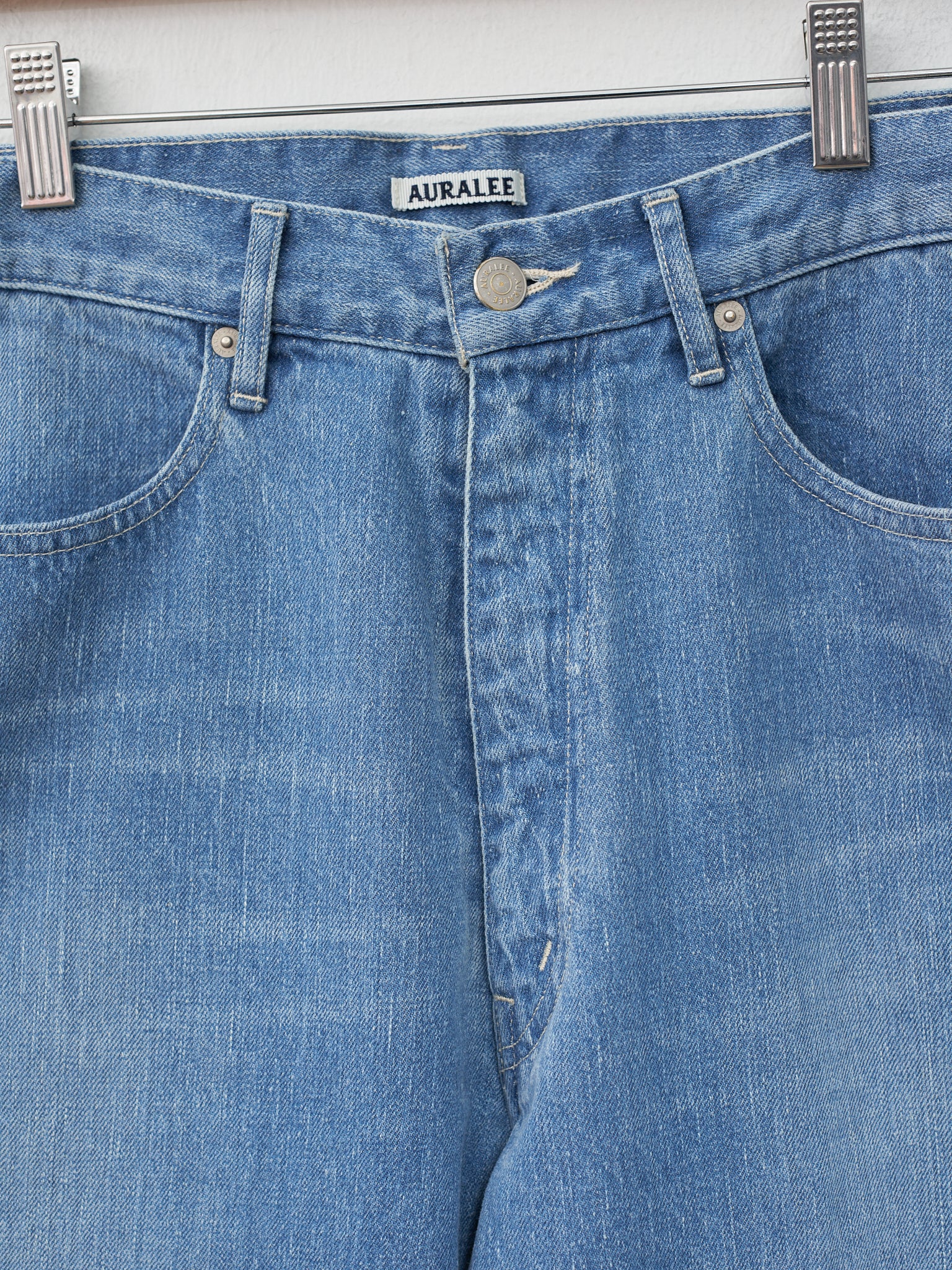 Namu Shop - Auralee Selvedge Faded Light Denim Pants - Light Indigo