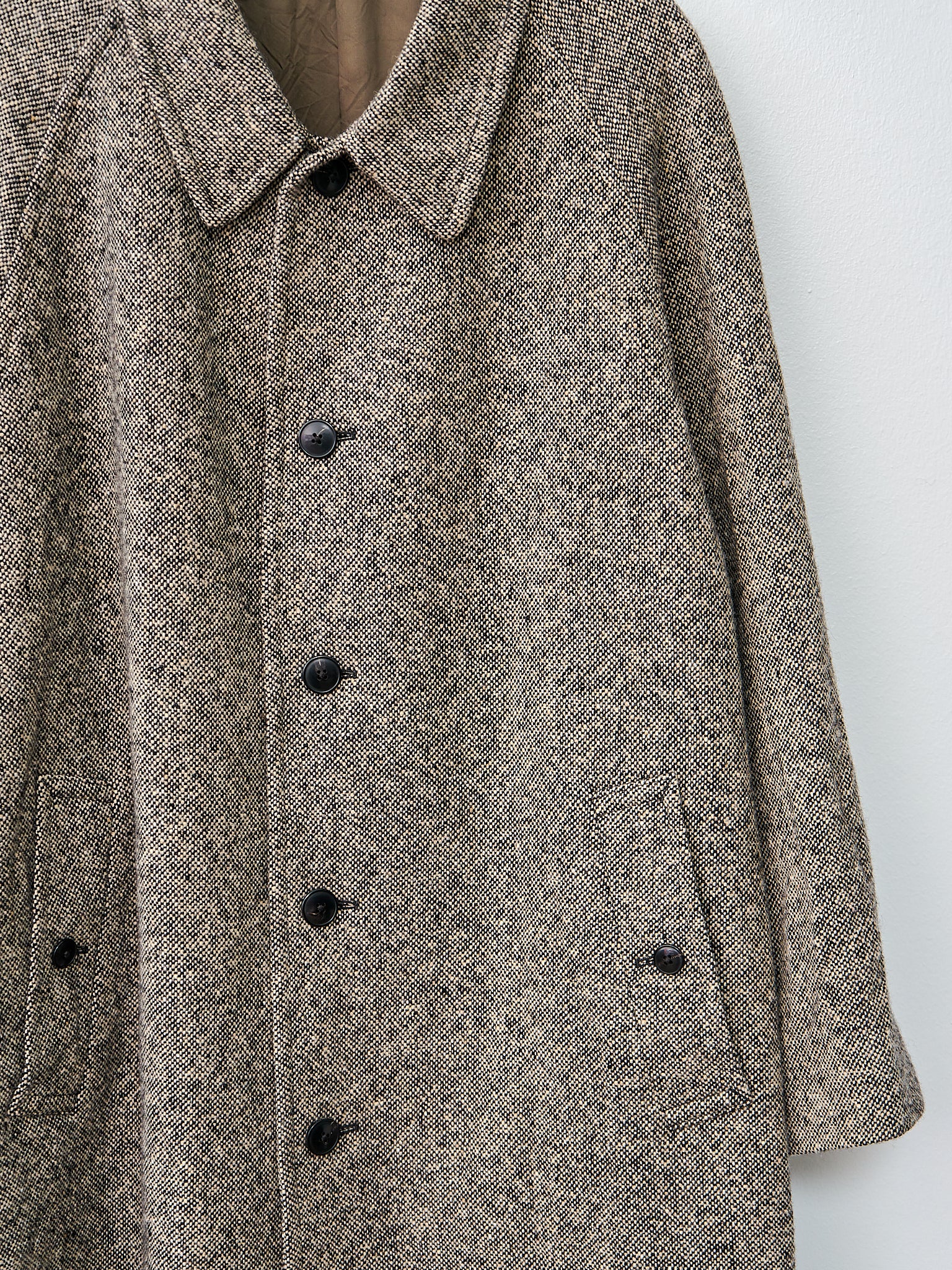 Namu Shop - Kaptain Sunshine Umbrella Coat - Black Nep Donegal Tweed